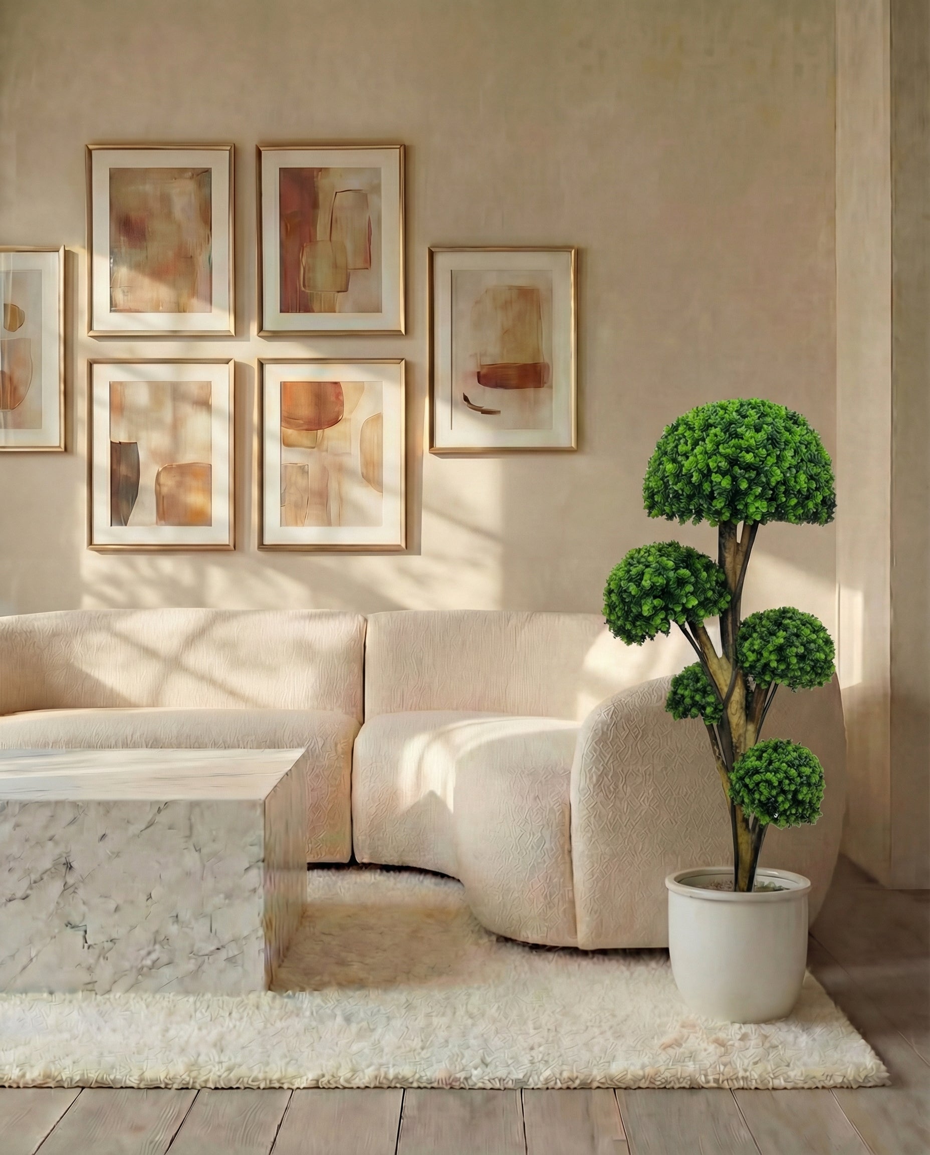 Artificial Boxwood Topiary Bonsai Tree with Wide Leaves