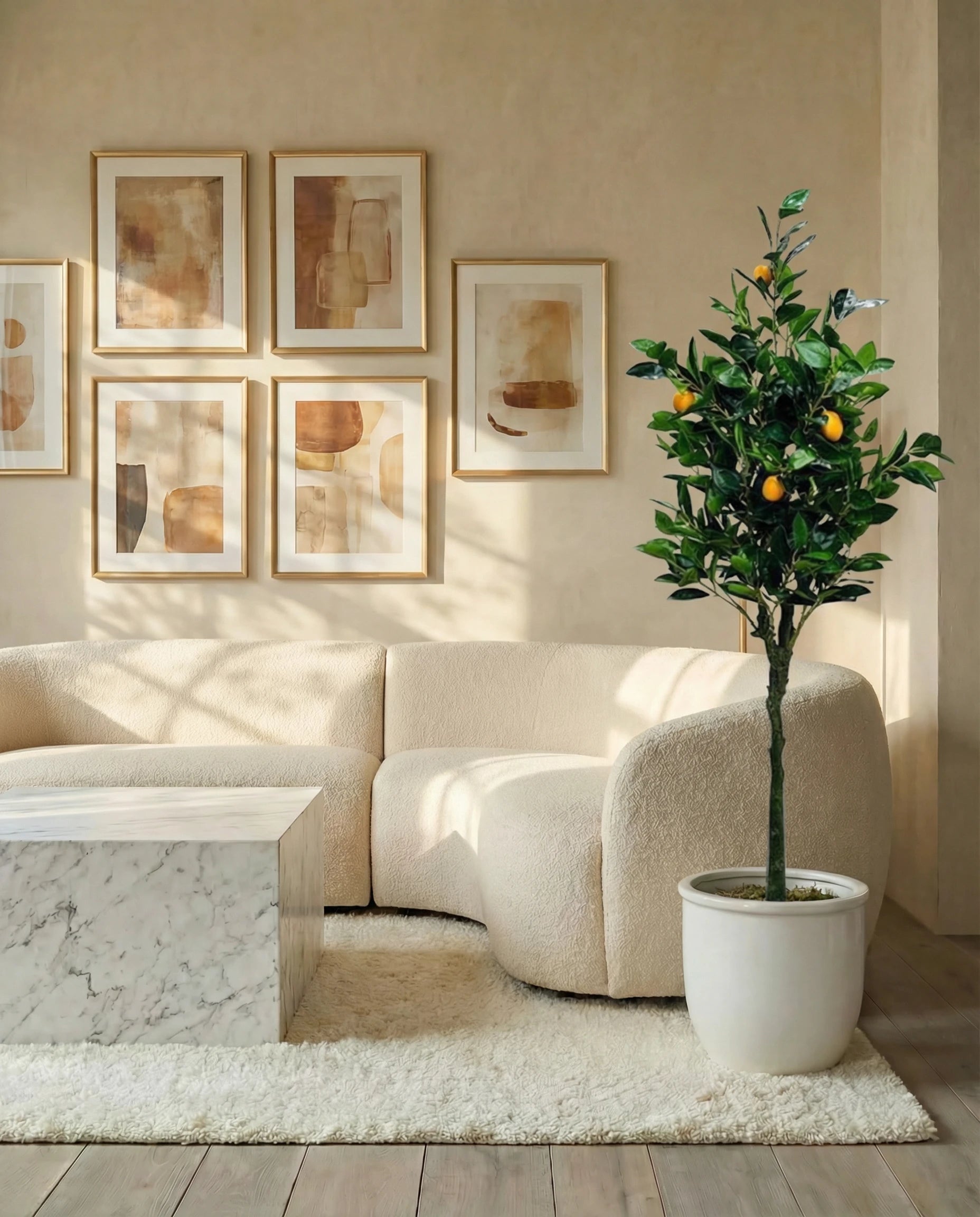 Artificial lemon tree with faux lemons, full view