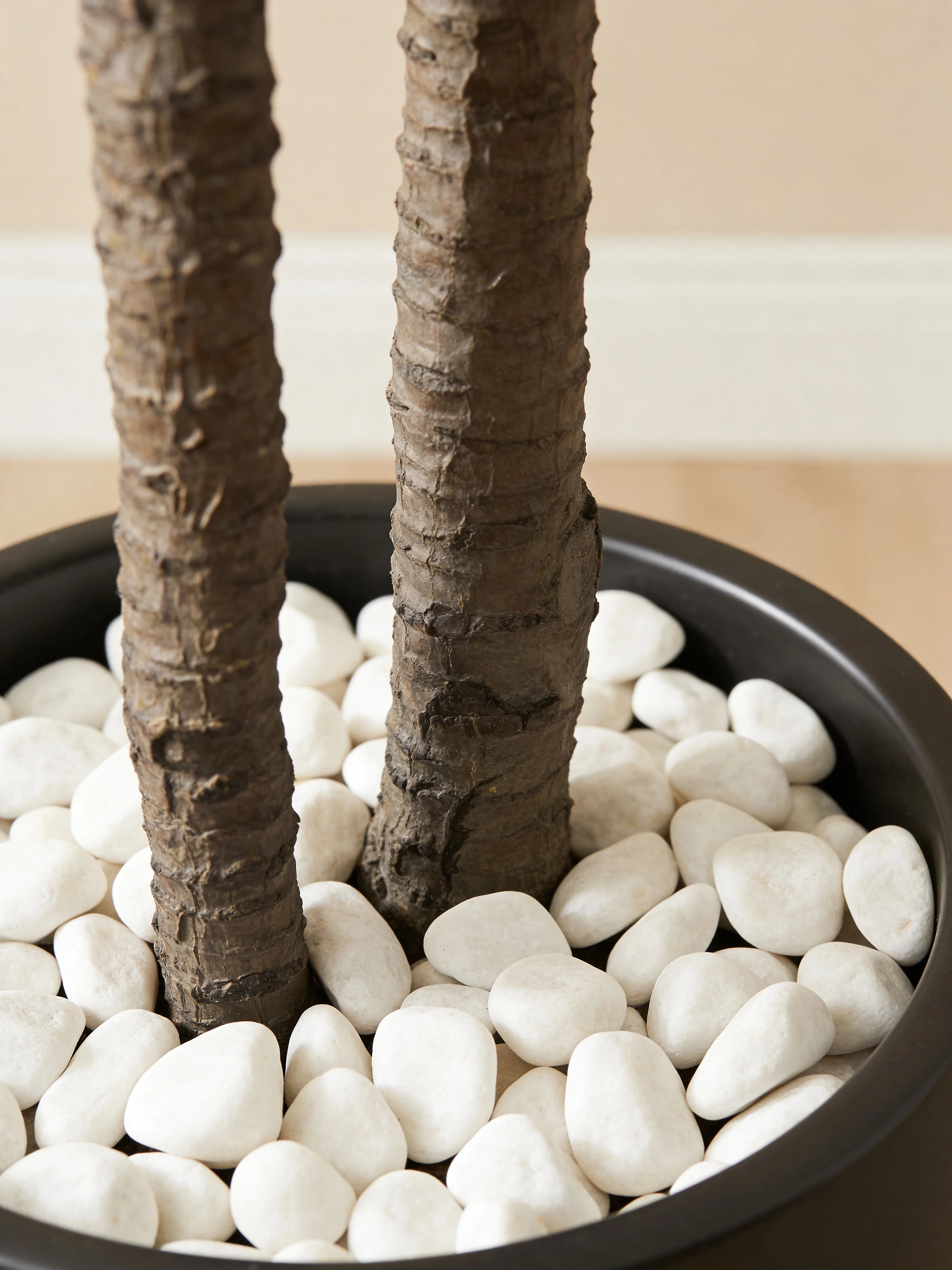 Double-headed artificial dracaena tree in a Dubai living room