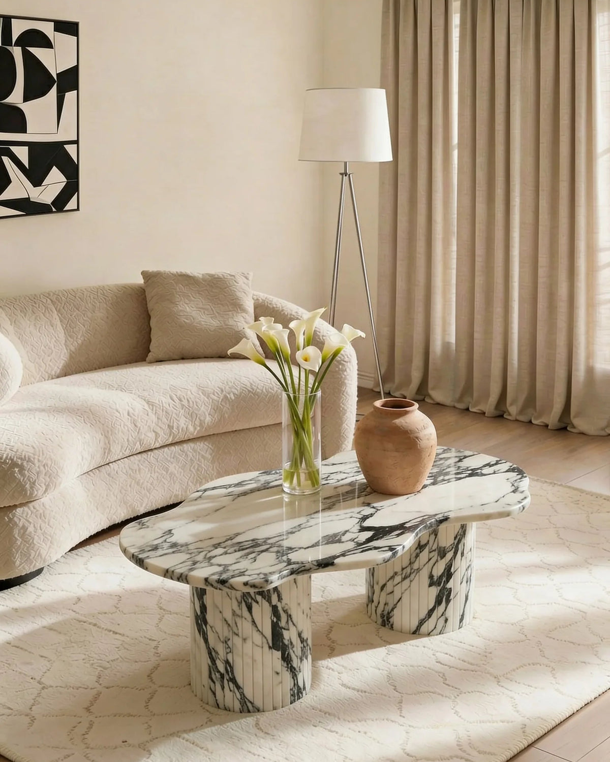 Atlanta Italian Arabescato marble coffee table