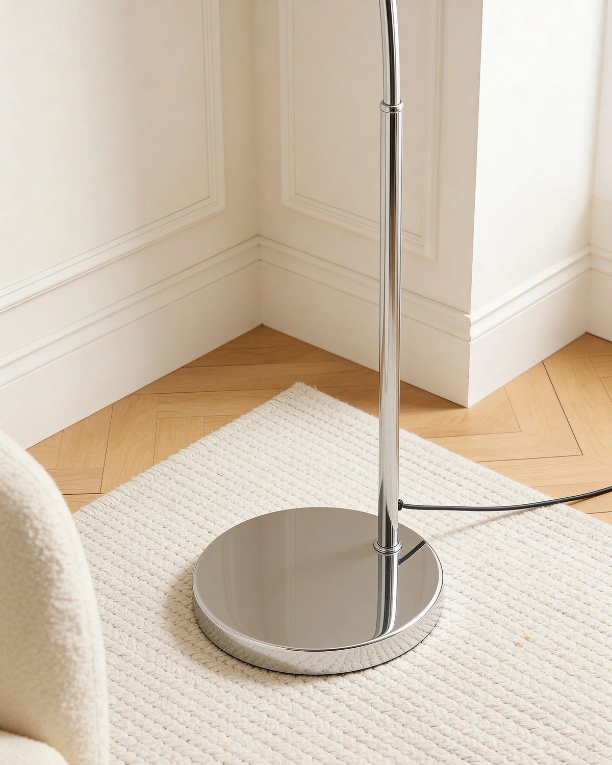 Aura adjustable silver arc floor lamp, close-up detail