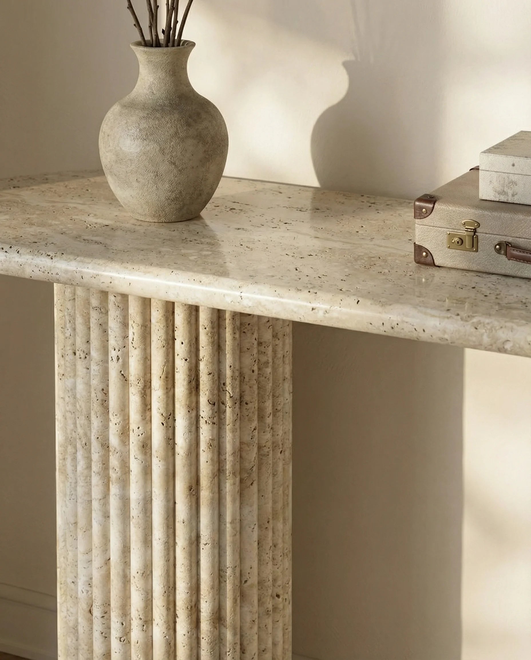 Austin Fluted Travertine Console Table