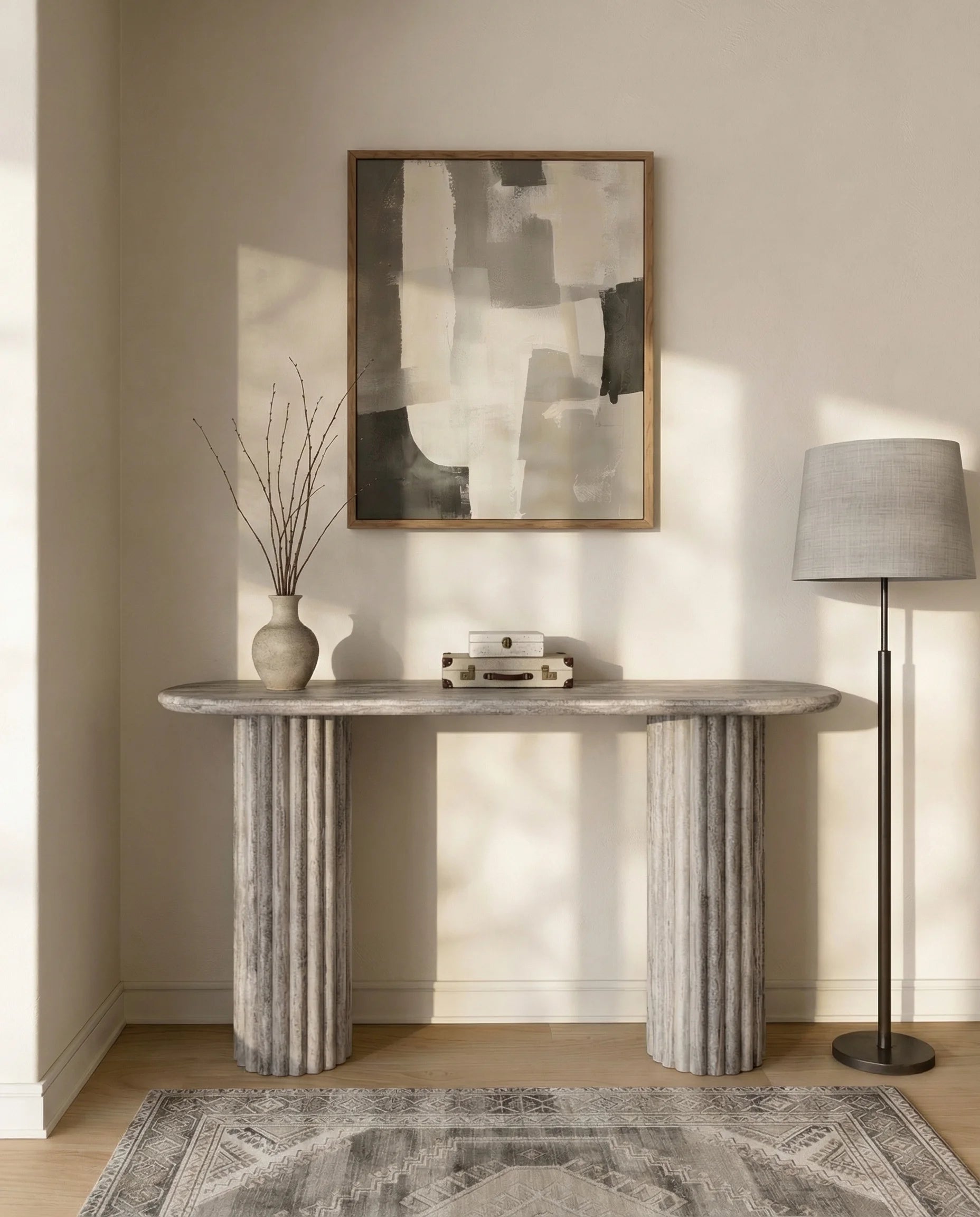 Austin Grey Travertine Console Table with Fluted Base