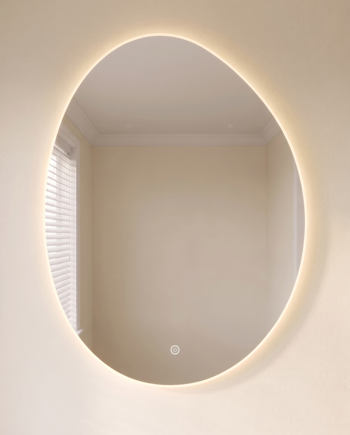 Nova backlit irregular wall mirror in a Dubai bedroom