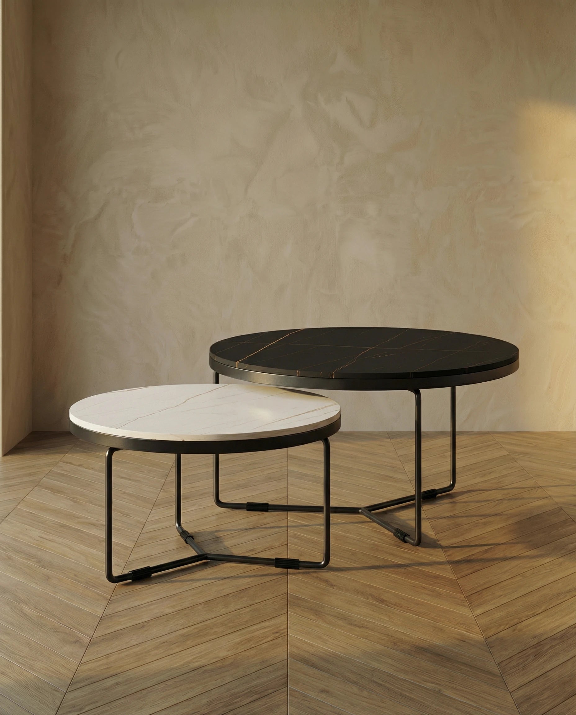 Baris Geometric Round Marble Coffee Table (Set of 2)