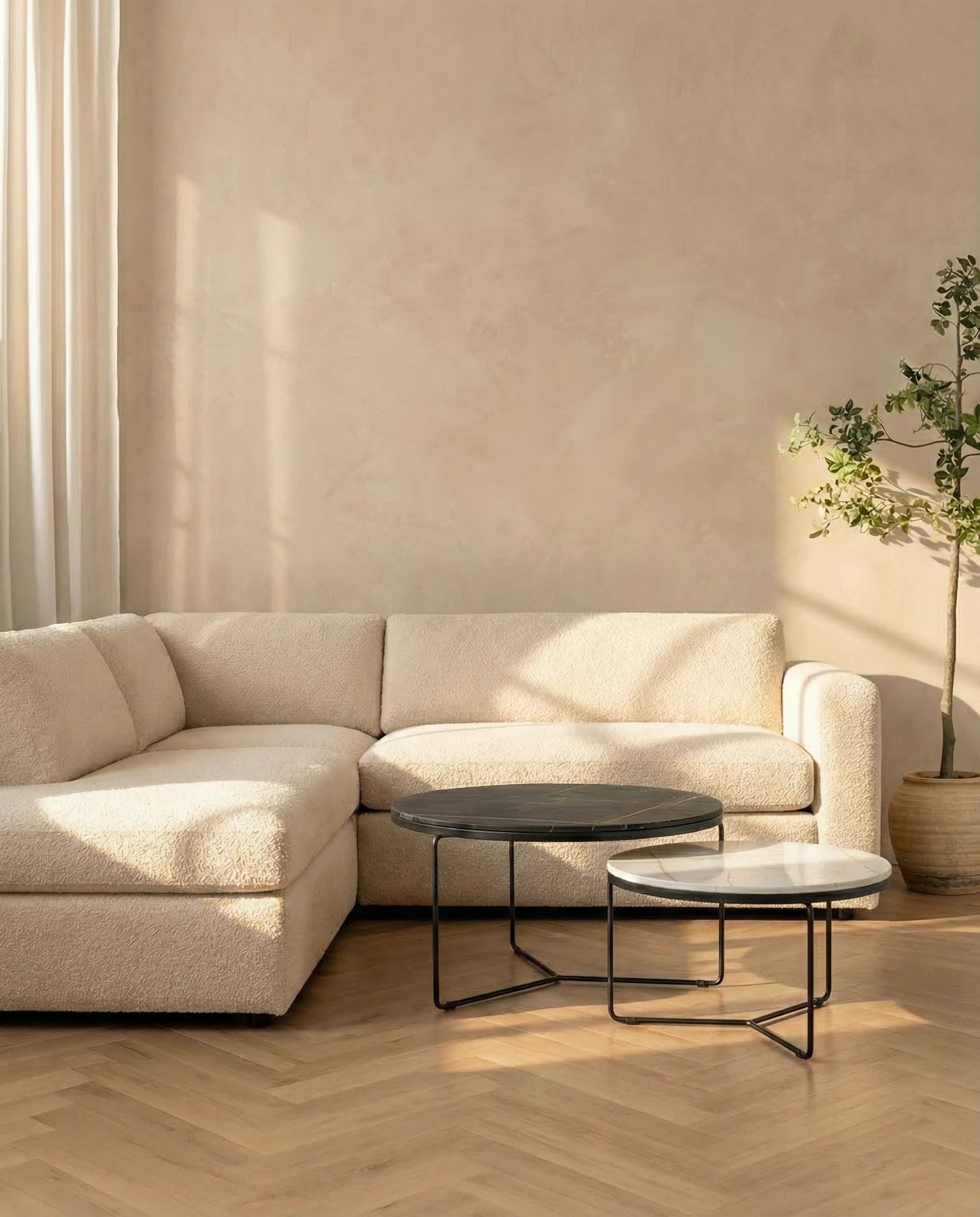 Baris Geometric Round Marble Coffee Table (Set of 2)