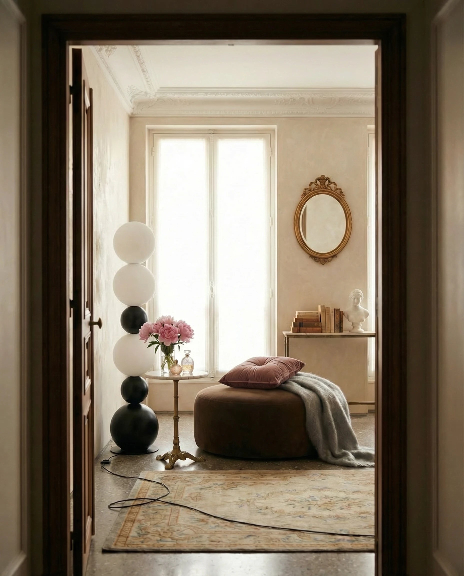 Bubble Brass Floor Lamp in Black & White