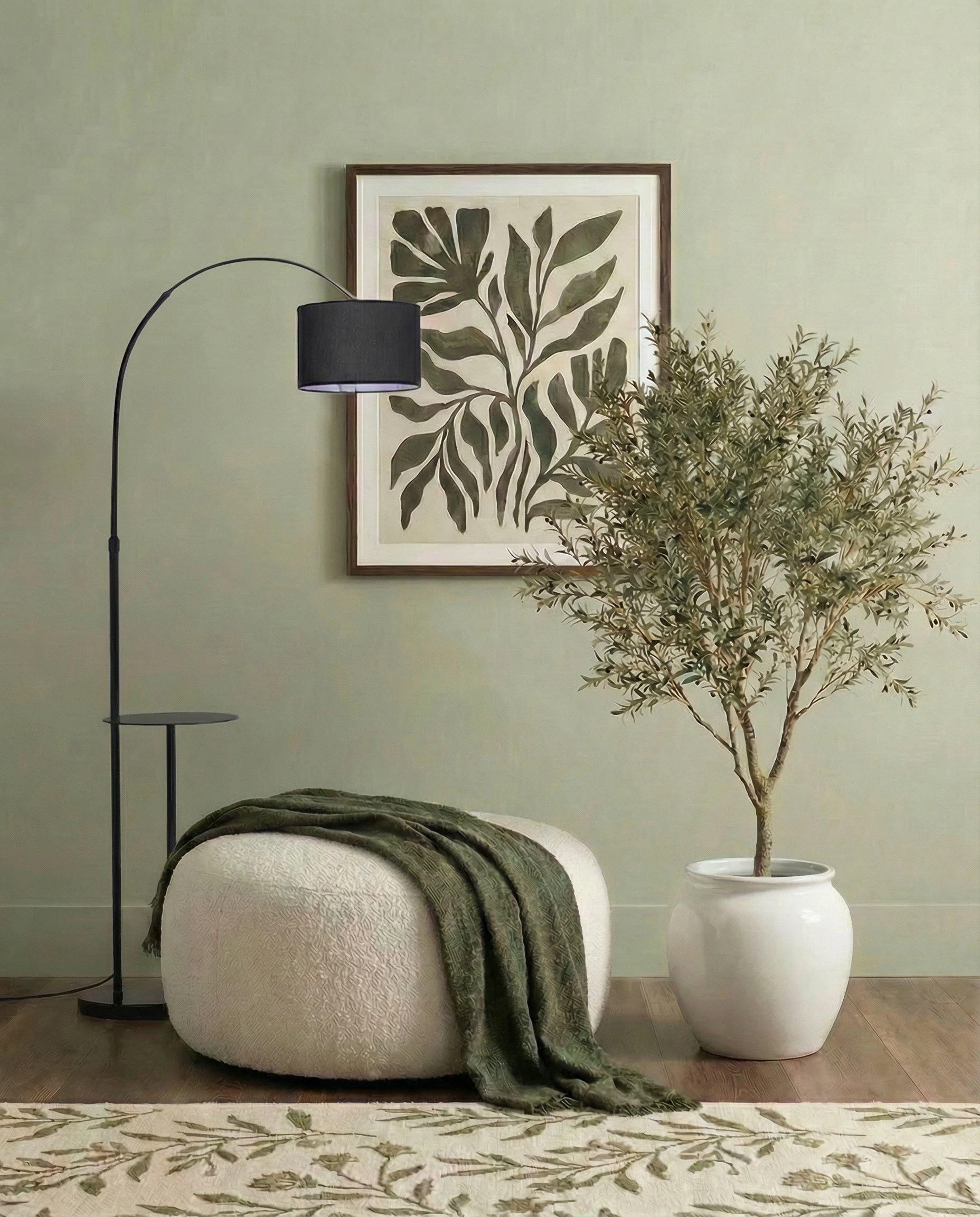 Caspien Sleek Black Arc Floor Lamp with End Table