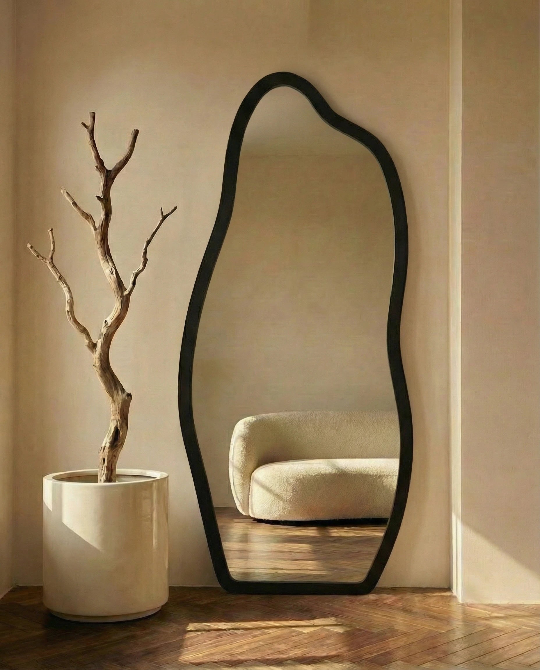 Cassie Black Framed Irregular Floor Mirror