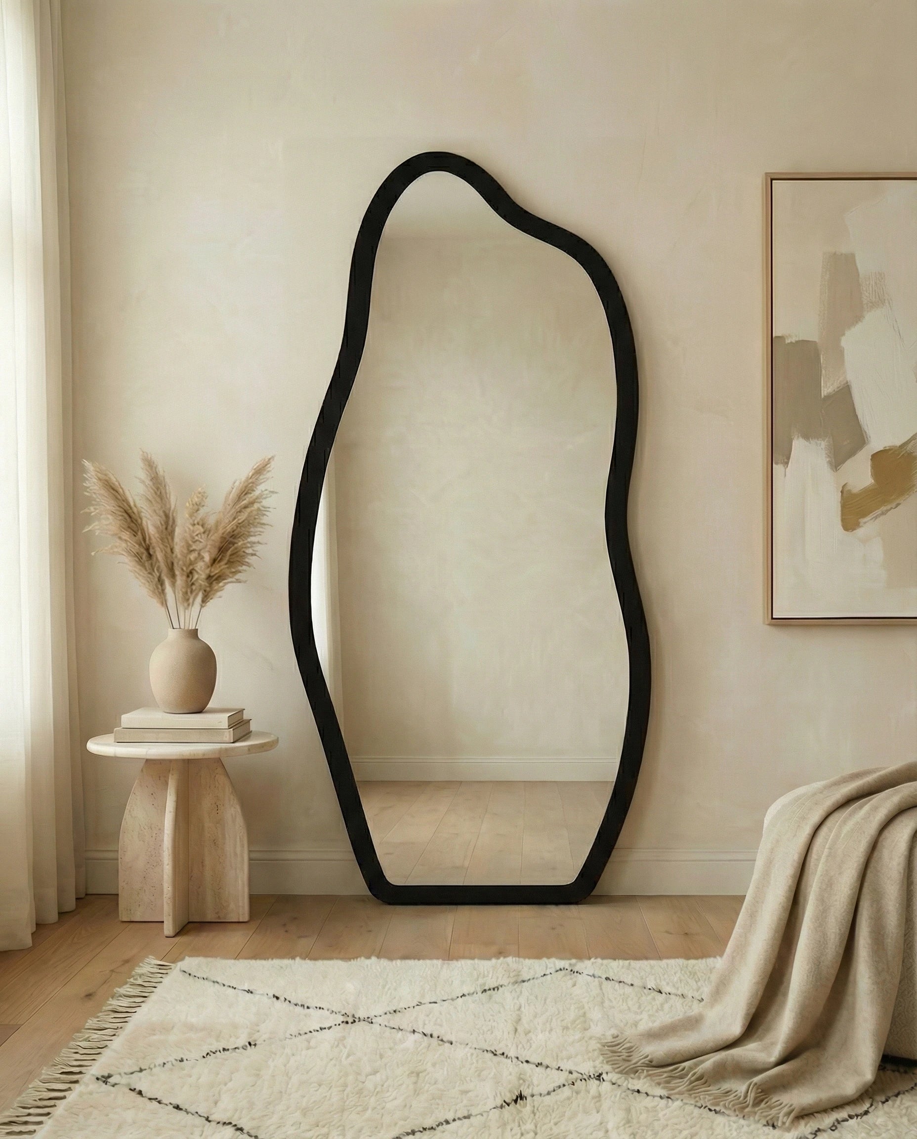 Cassie Black Framed Irregular Floor Mirror