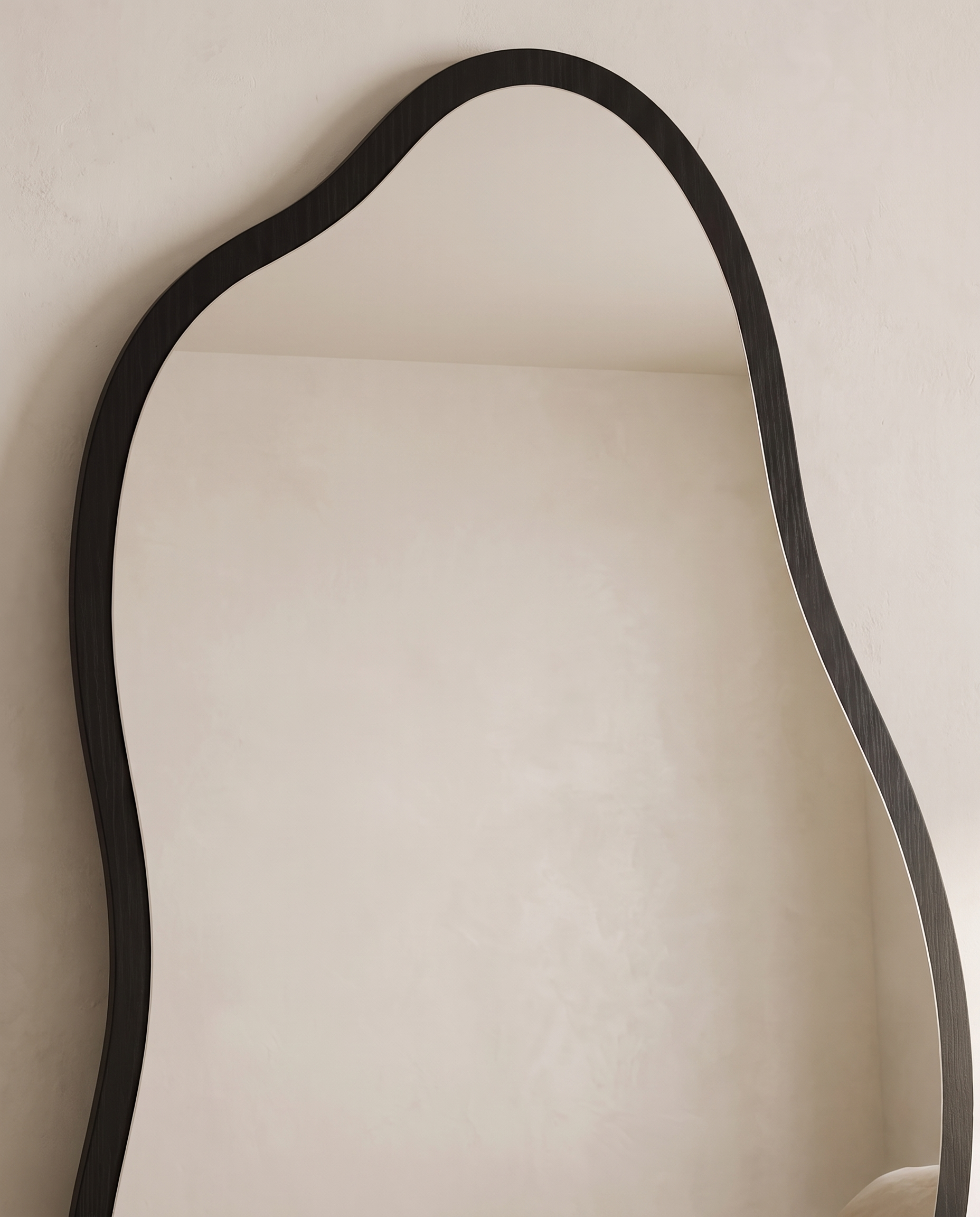 Cassie black irregular floor mirror, full view