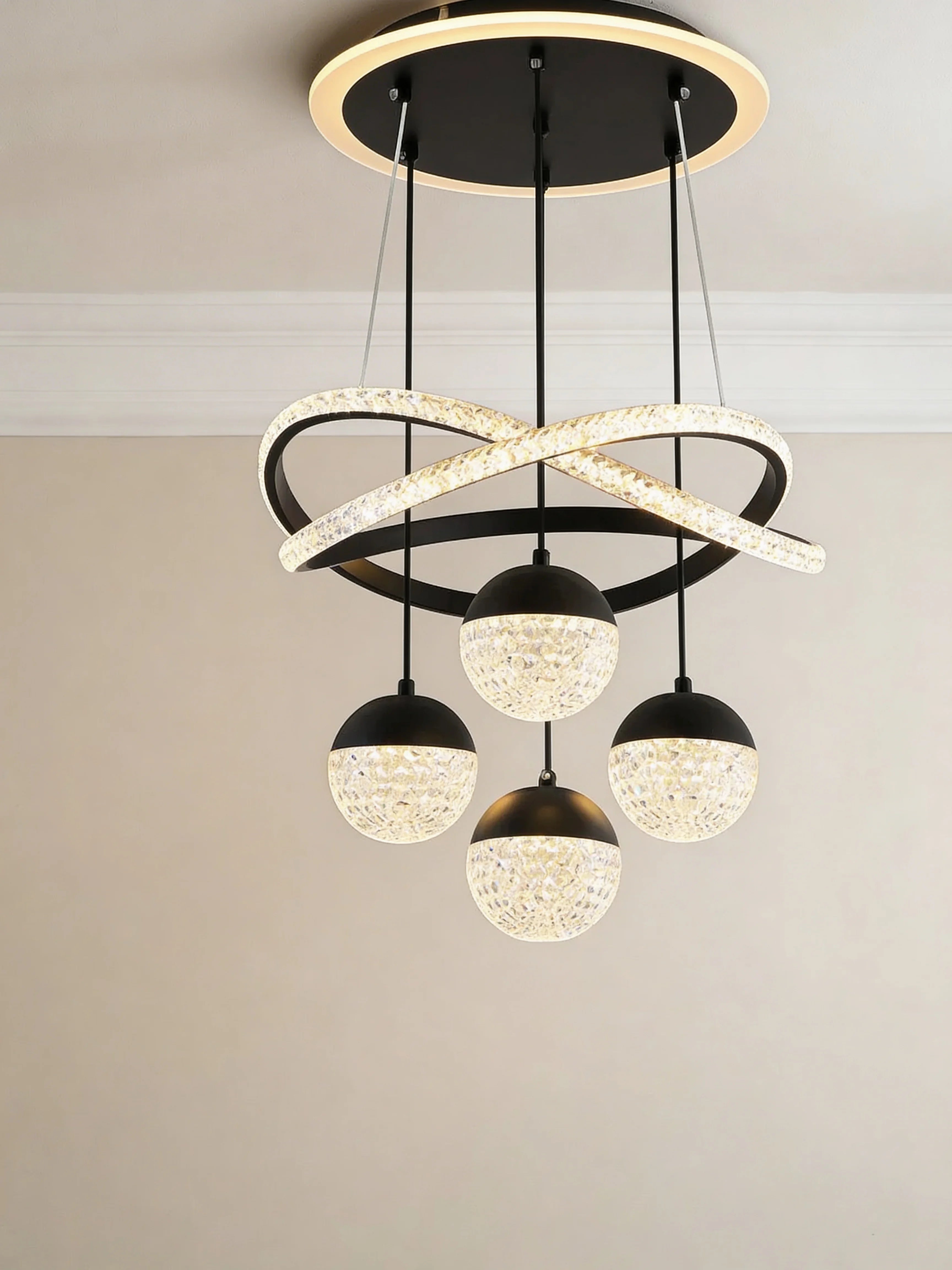 Celestia High Hanging Crystal Orbit Chandelier