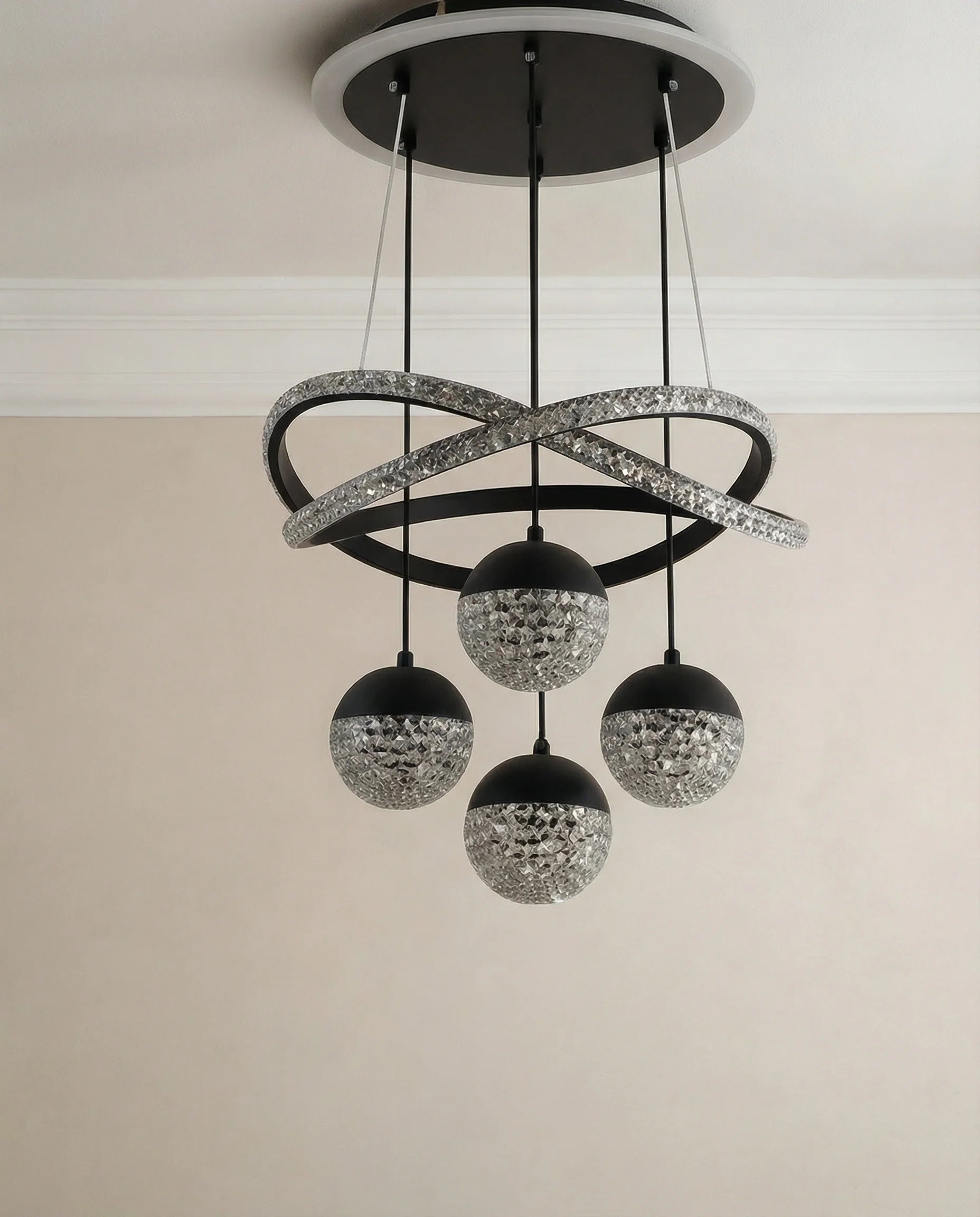 Celestia High Hanging Crystal Orbit Chandelier