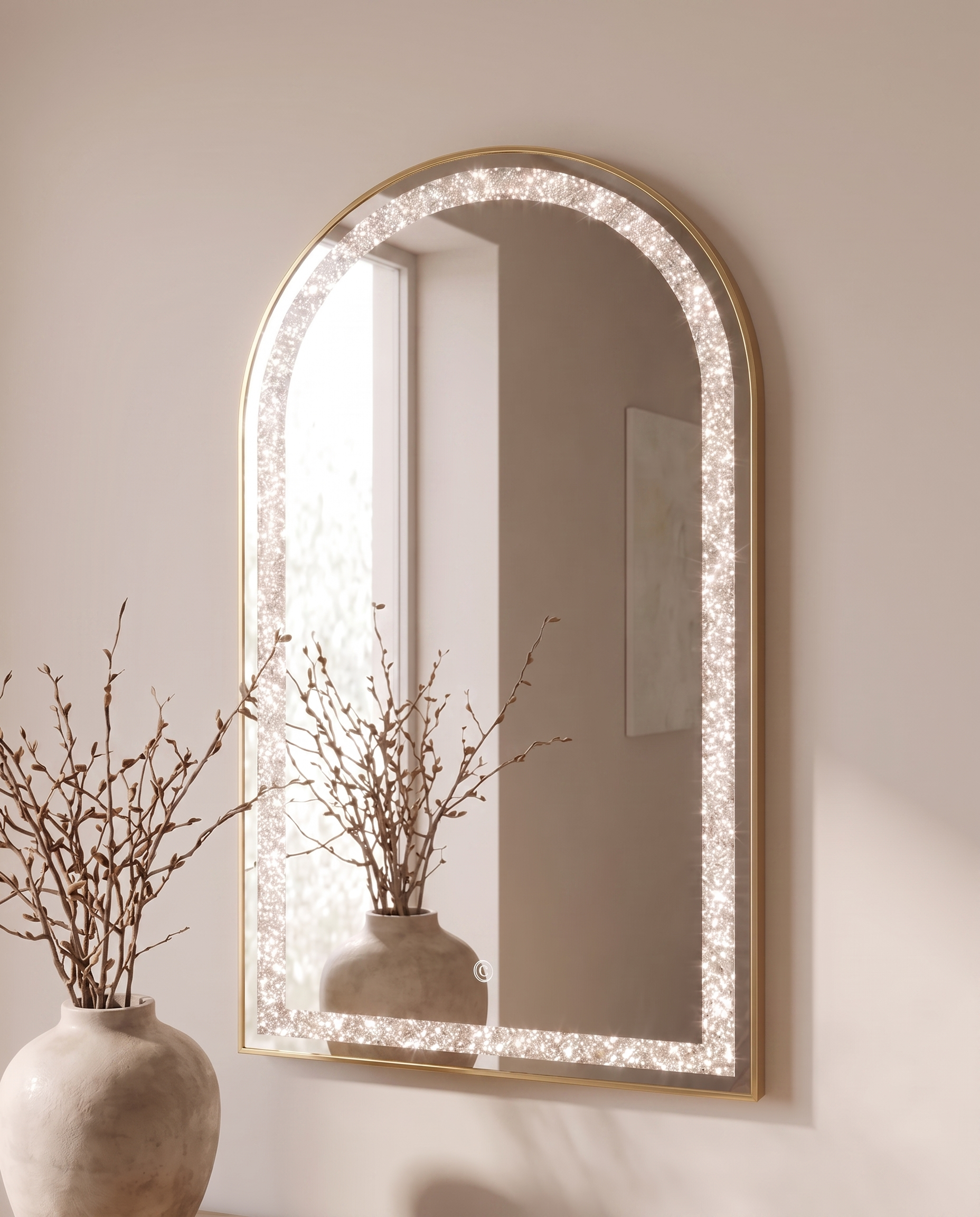 Celine Golden Arch LED Mirror with Crystal Inlay