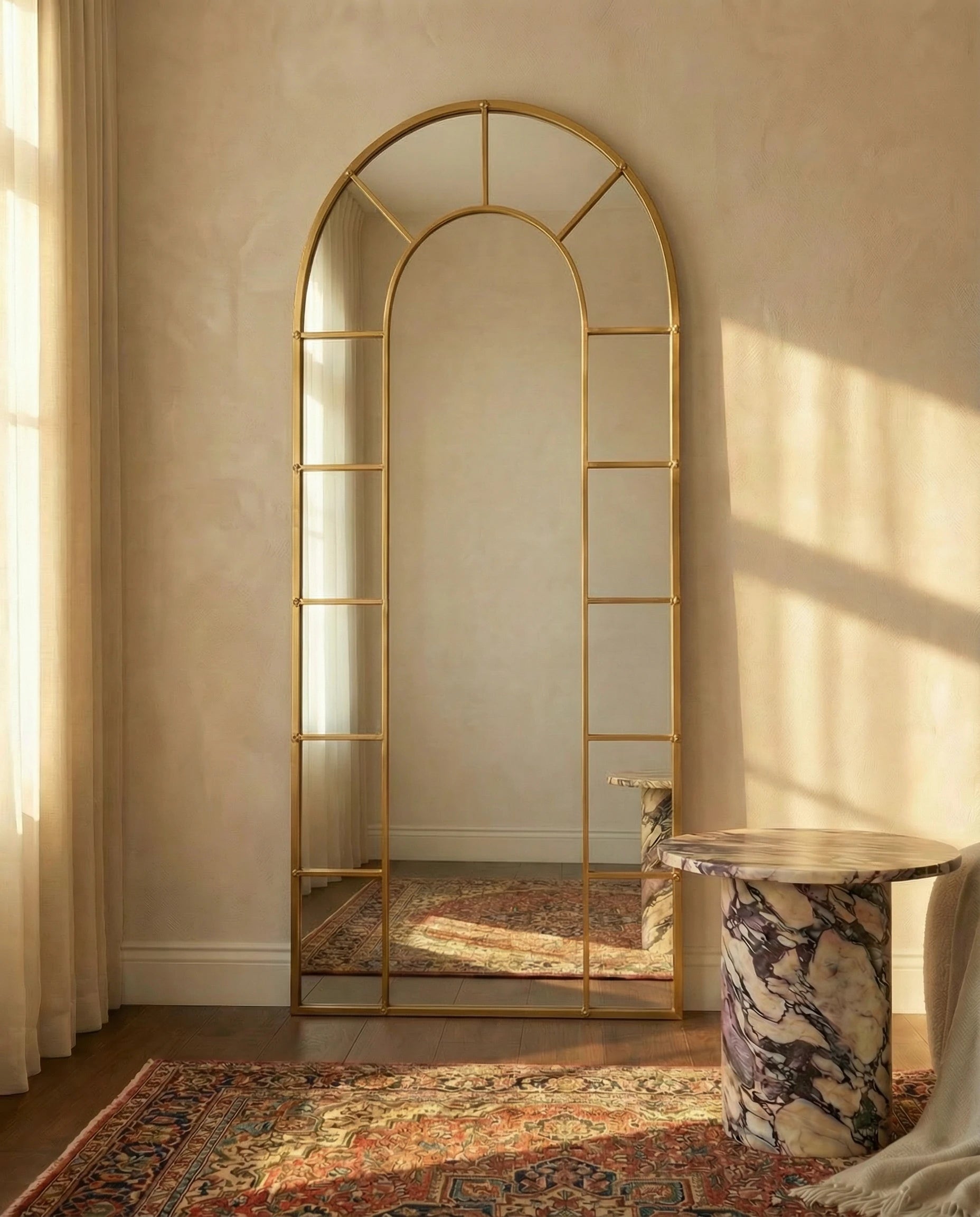 Charles Tall Window Arched Mirror with Golden Frame