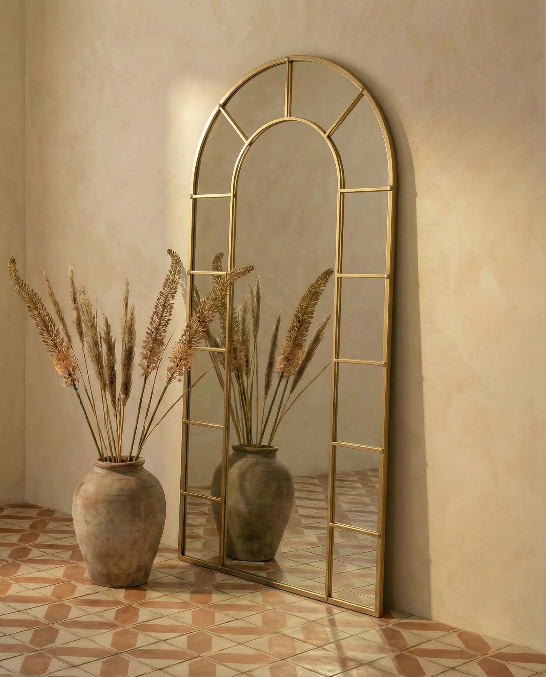 Charles Tall Window Arched Mirror with Golden Frame