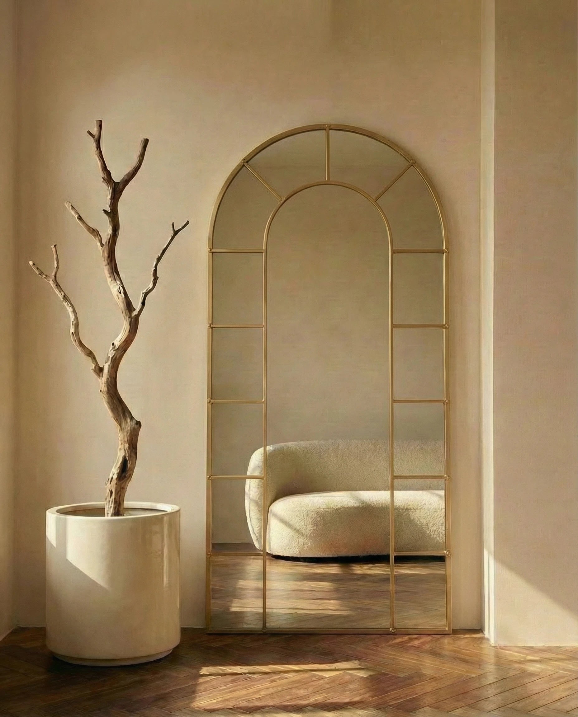 Charles Tall Window Arched Mirror with Golden Frame