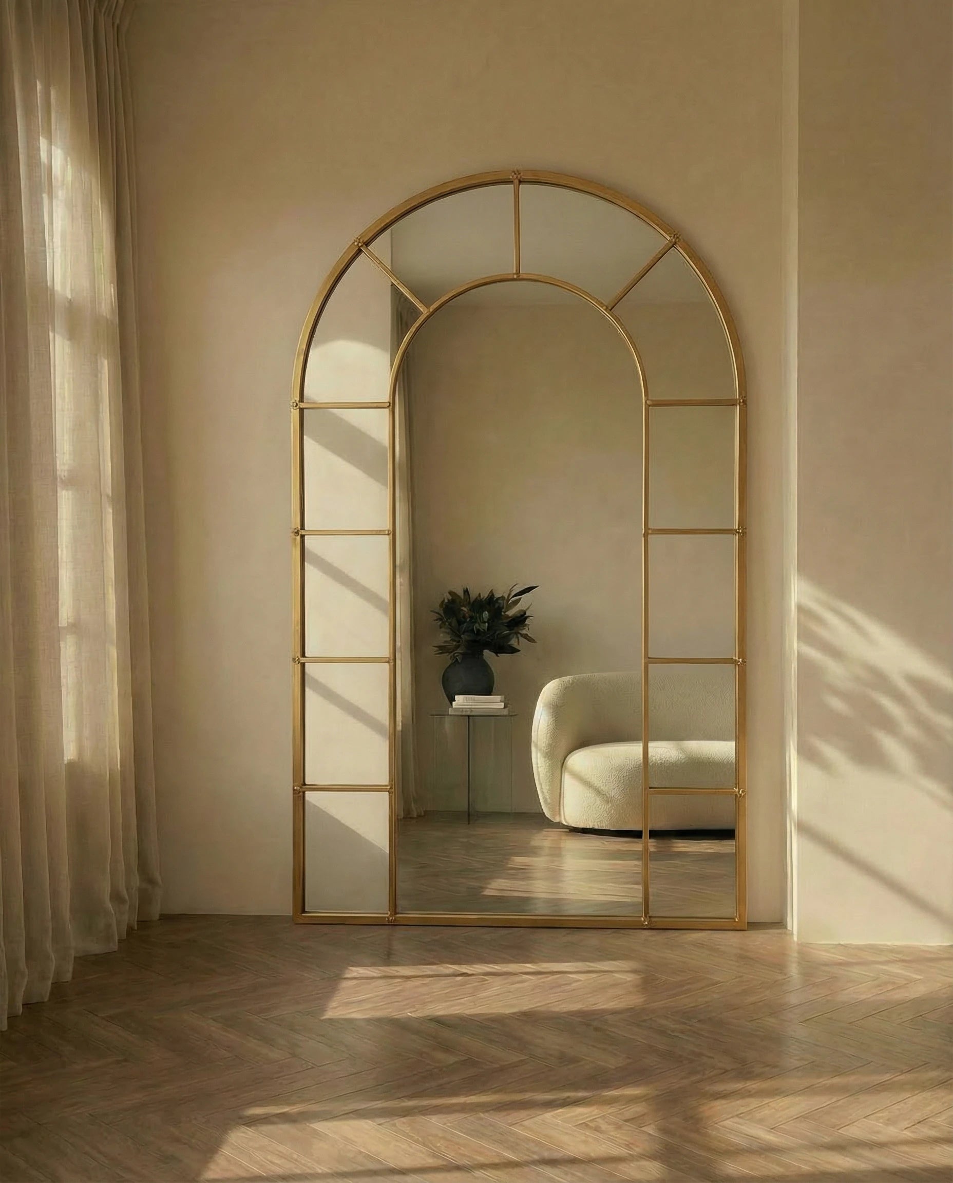 Charles Tall Window Arched Mirror with Golden Frame
