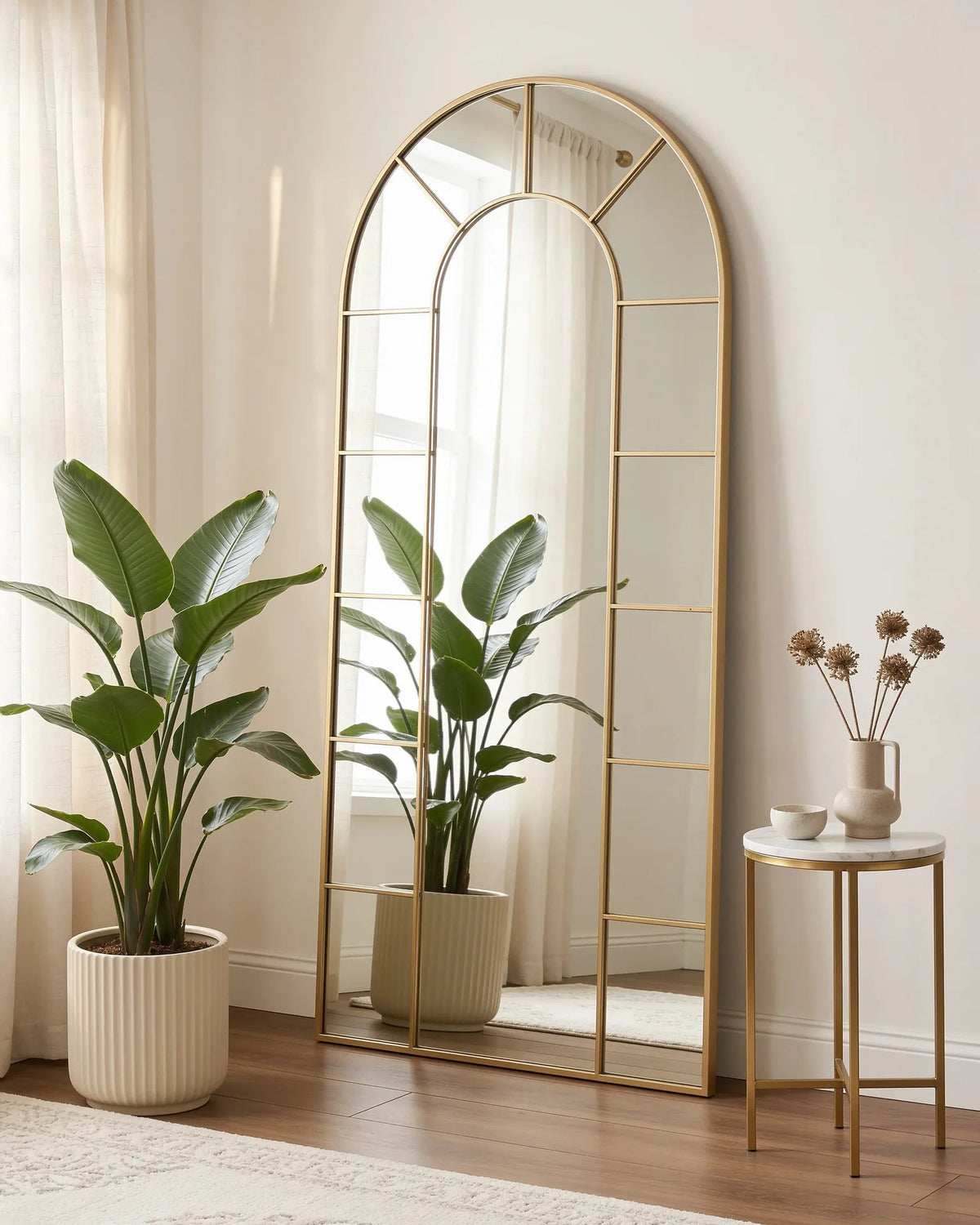 Charles tall window arched mirror with golden frame