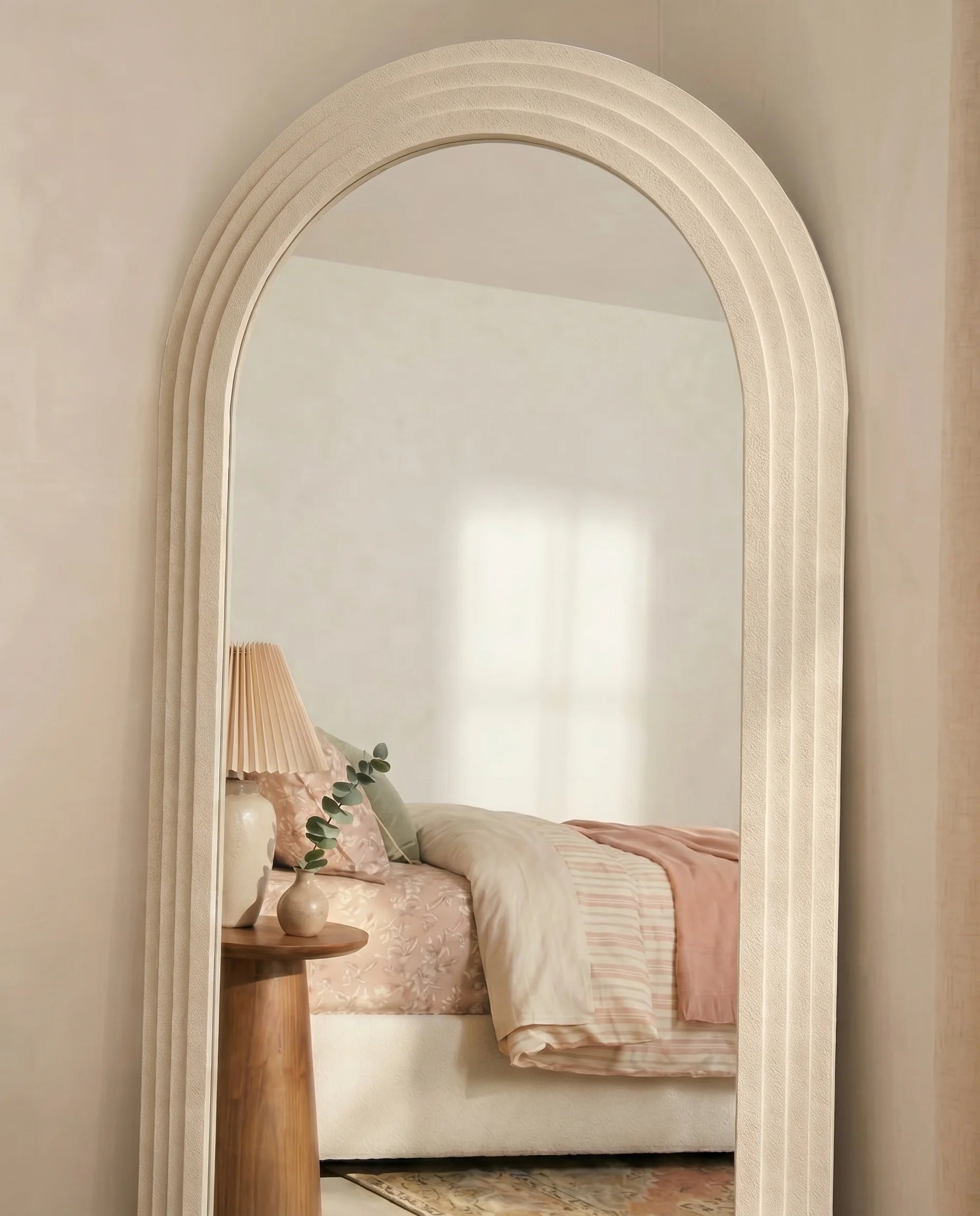 Charlotte beige arched full-length mirror in a Dubai entryway