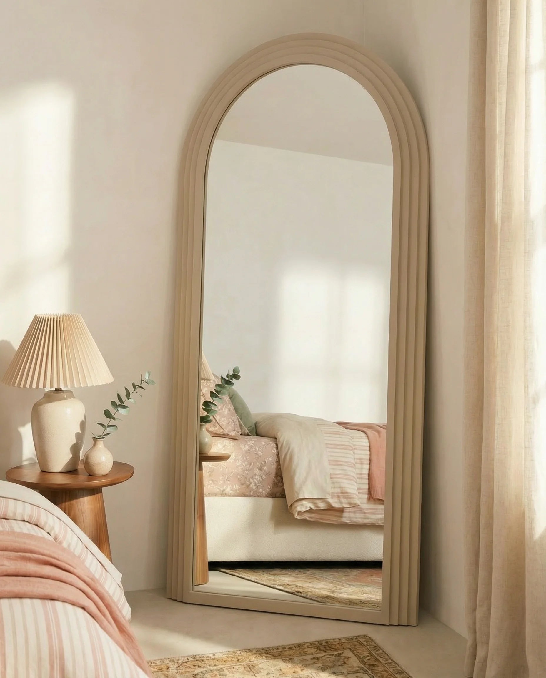 Charlotte beige arched full-length mirror