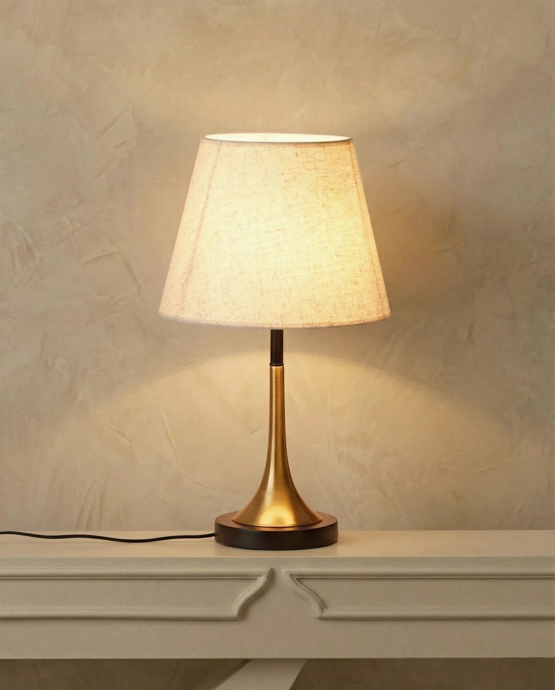 Classic Golden Nightstand Lamp with Fabric Shade