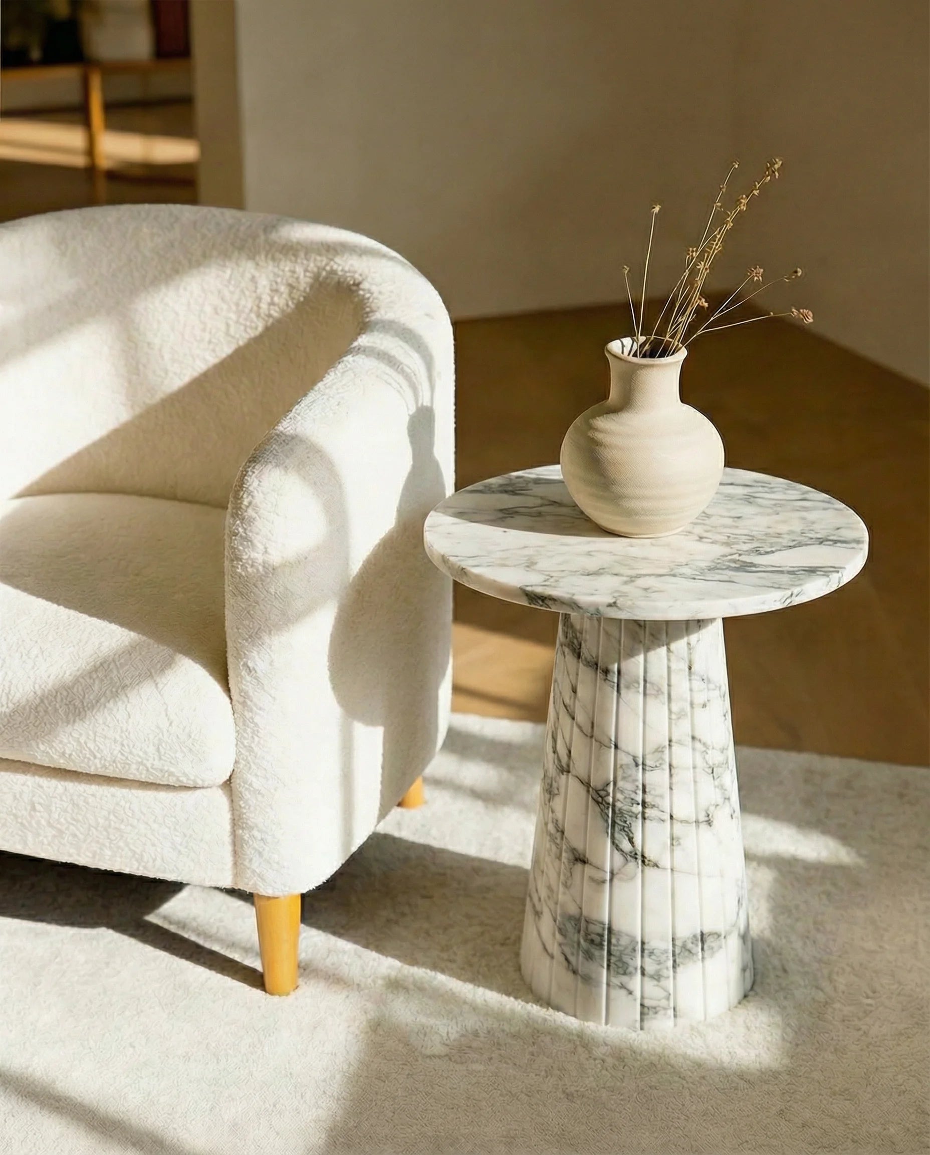 Classic Arabescato Marble Round Side Table
