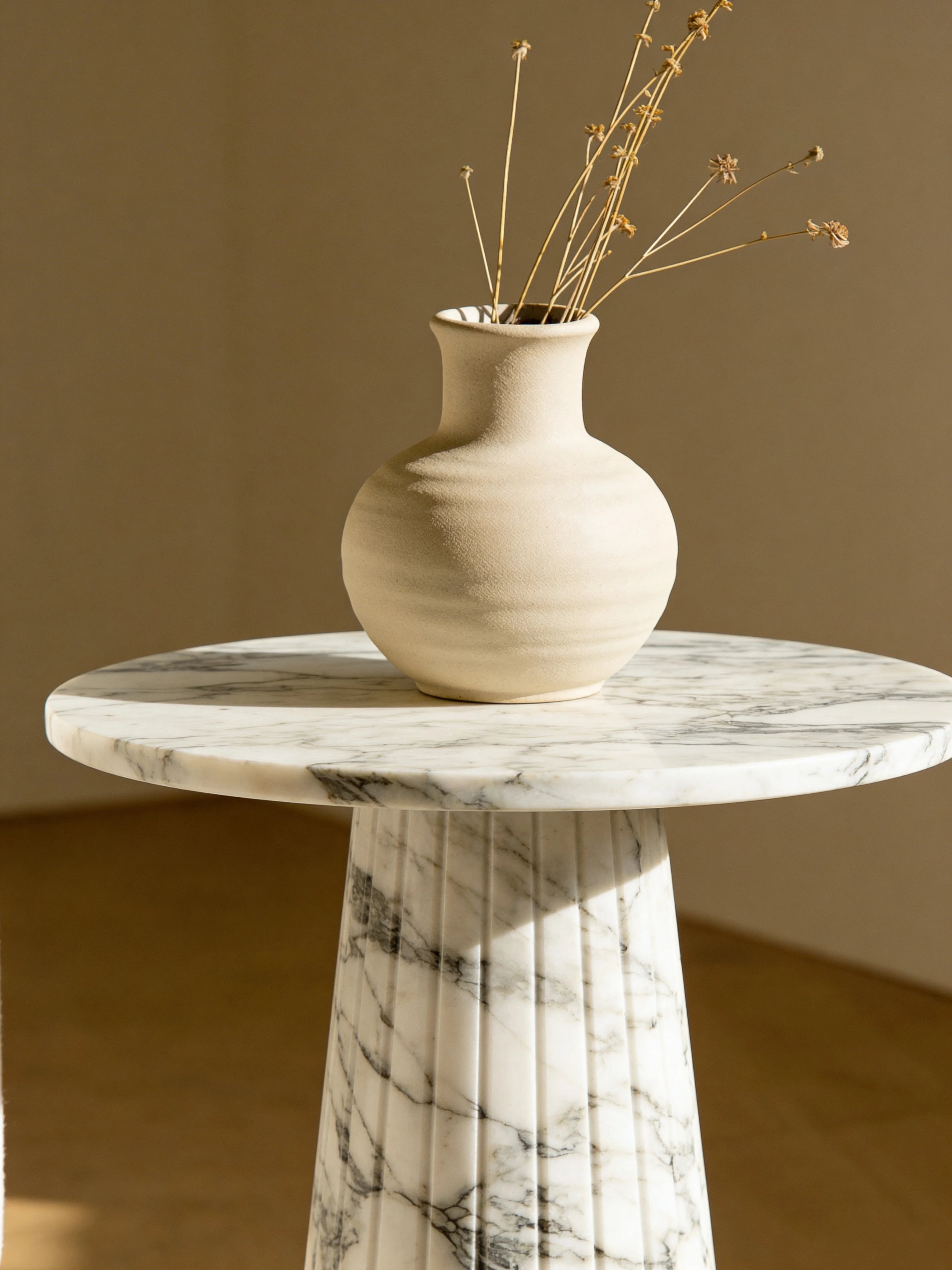 Classic Arabescato Marble Round Side Table