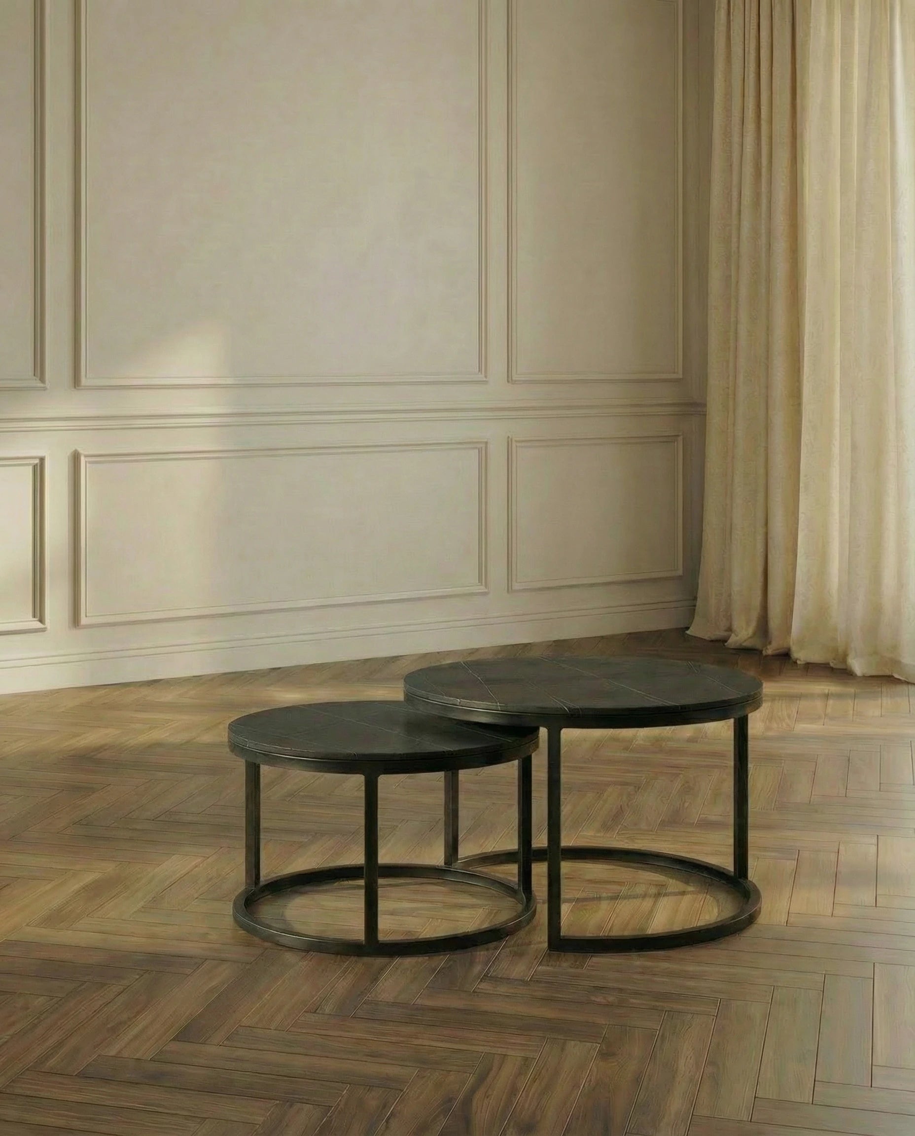 Corbin Nesting Round Marble Coffee Table in Black (Set of 2)