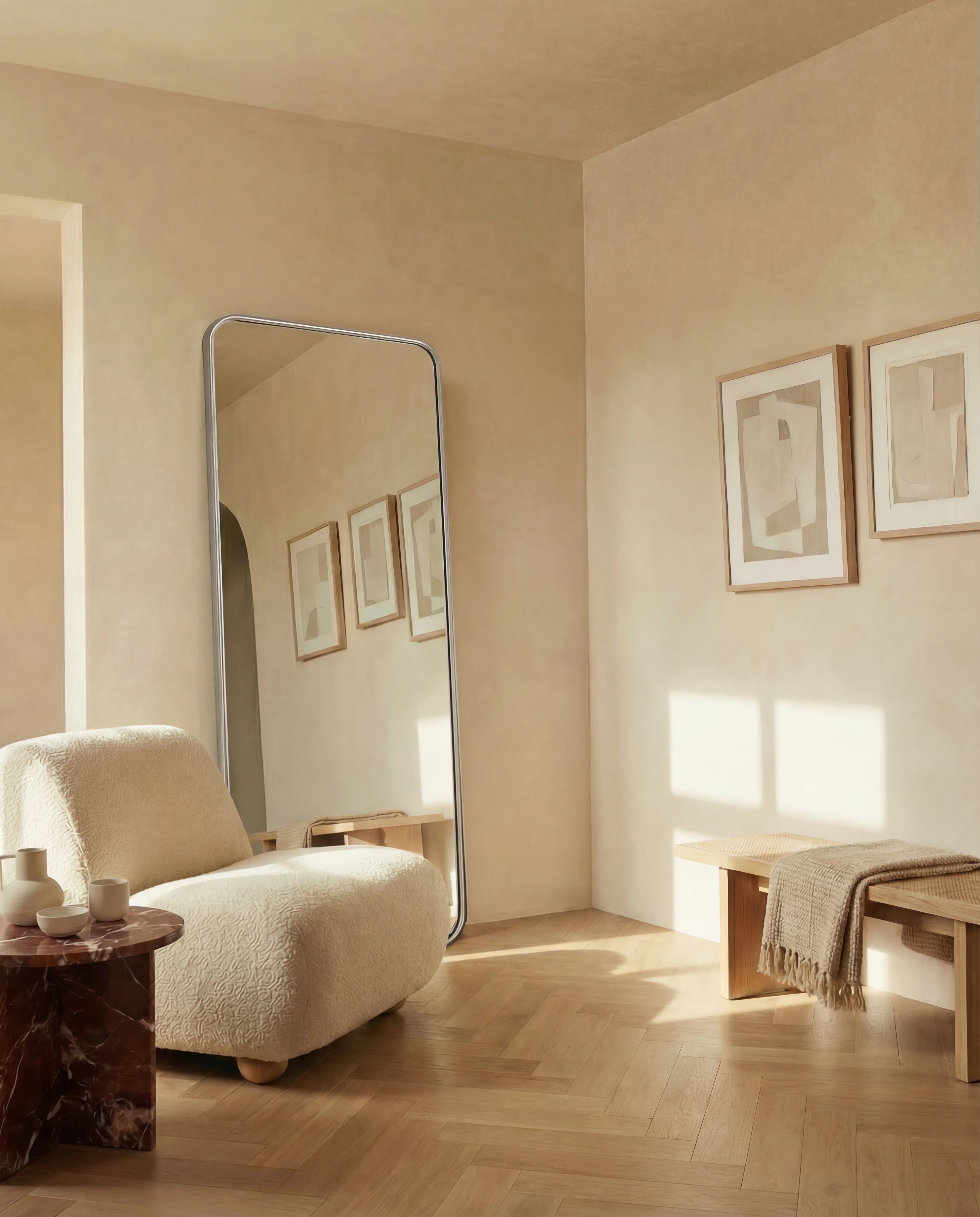 Cosmo Silver Framed Rectangular Mirror with Rounded Corners