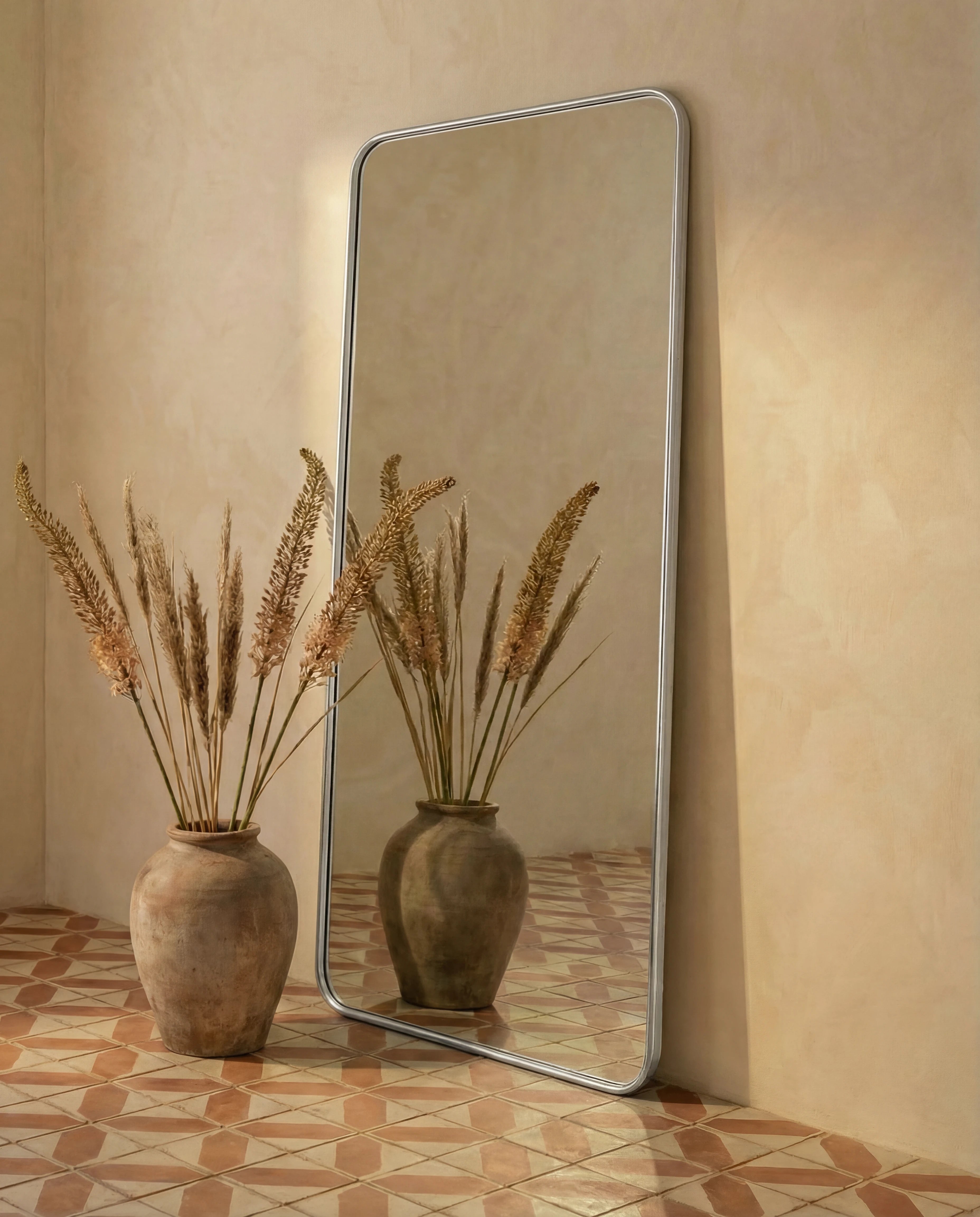 Cosmo Silver Framed Rectangular Mirror with Rounded Corners