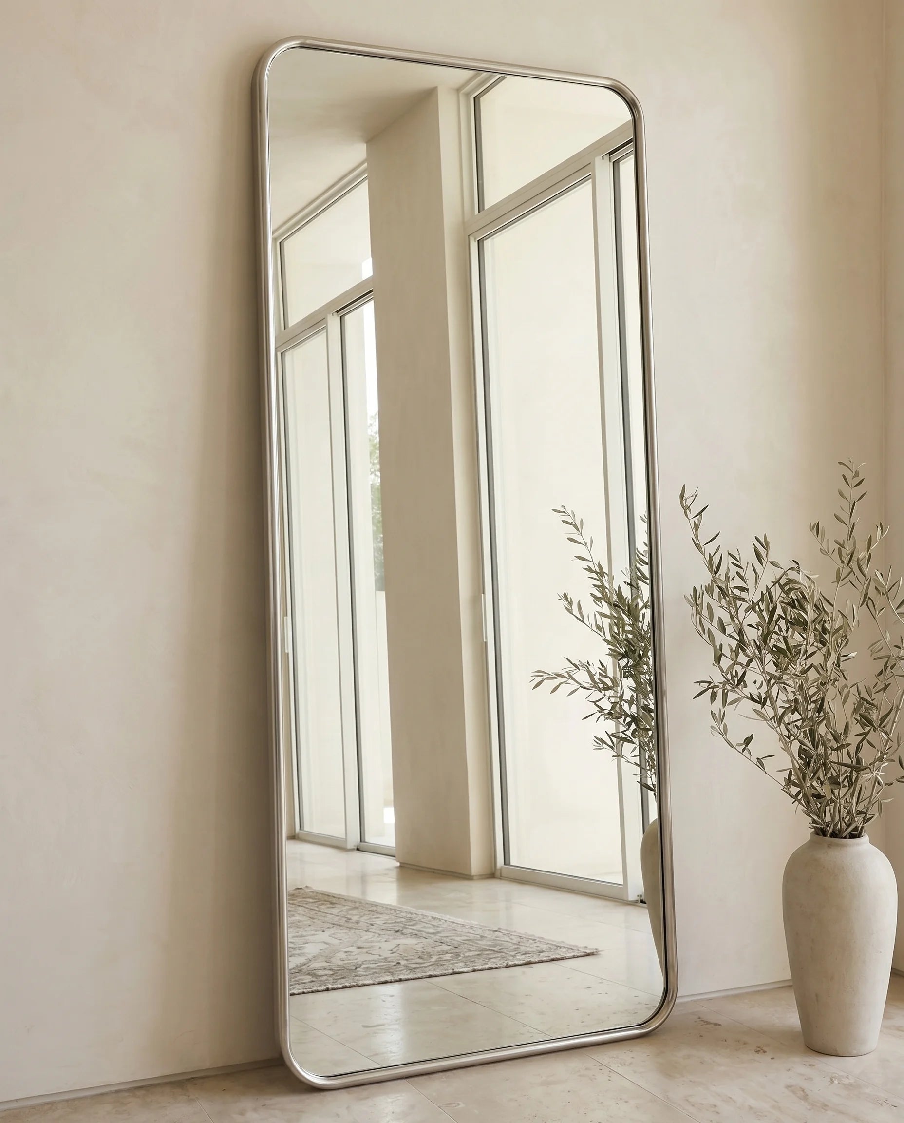 Cosmo Silver Framed Rectangular Mirror with Rounded Corners
