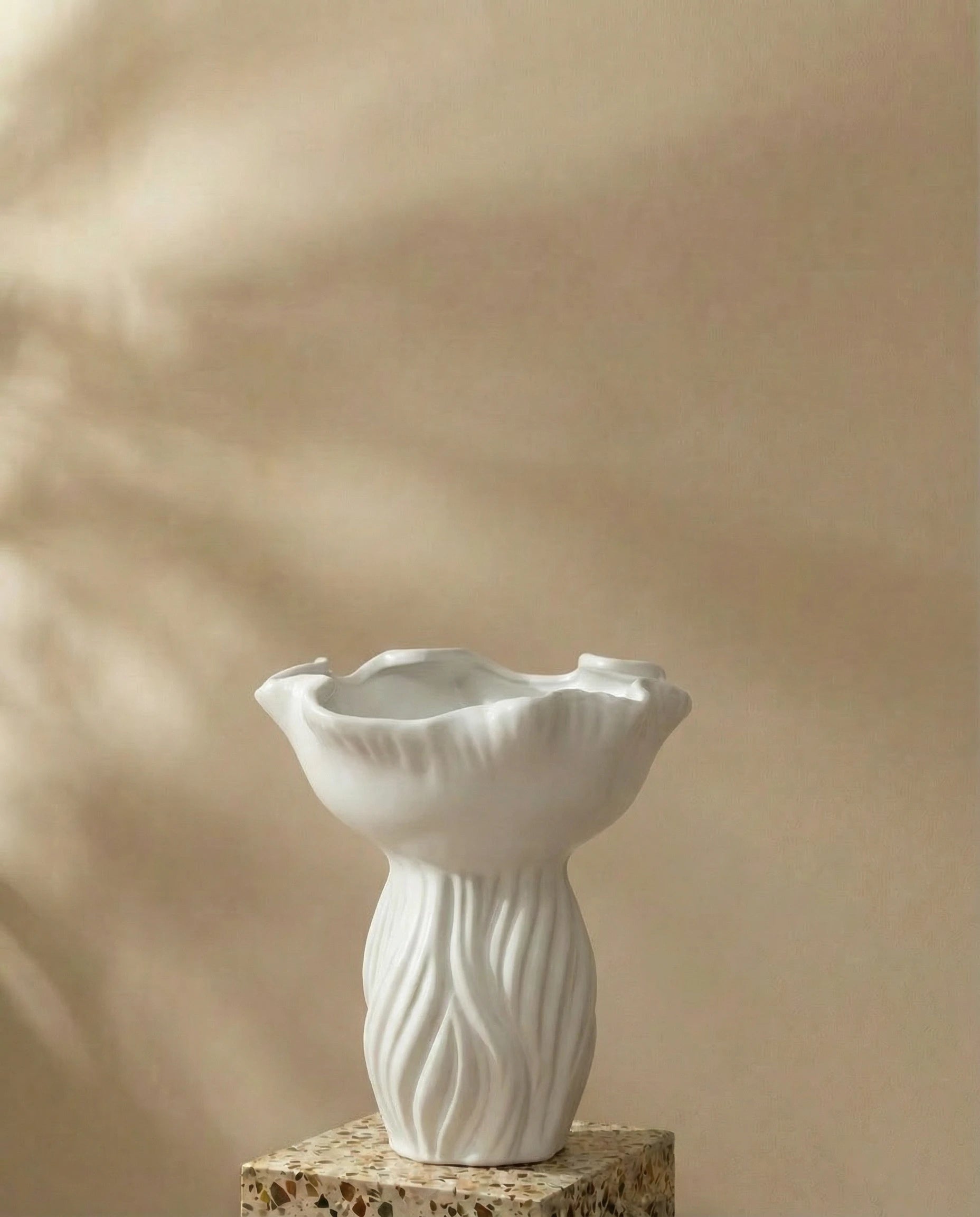 Darya Ivory Rippled Pedestal Ceramic Vase
