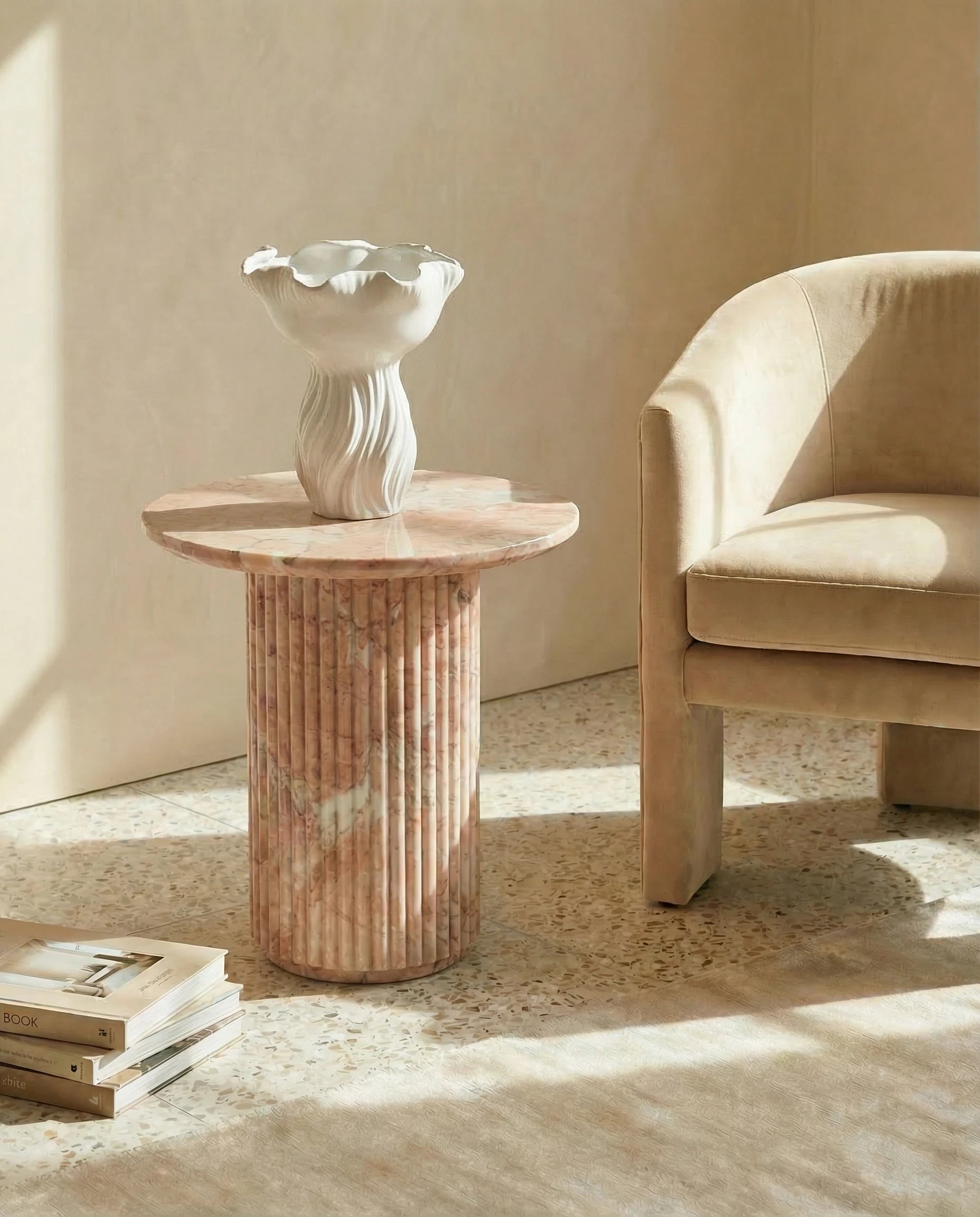 Darya Ivory Rippled Pedestal Ceramic Vase