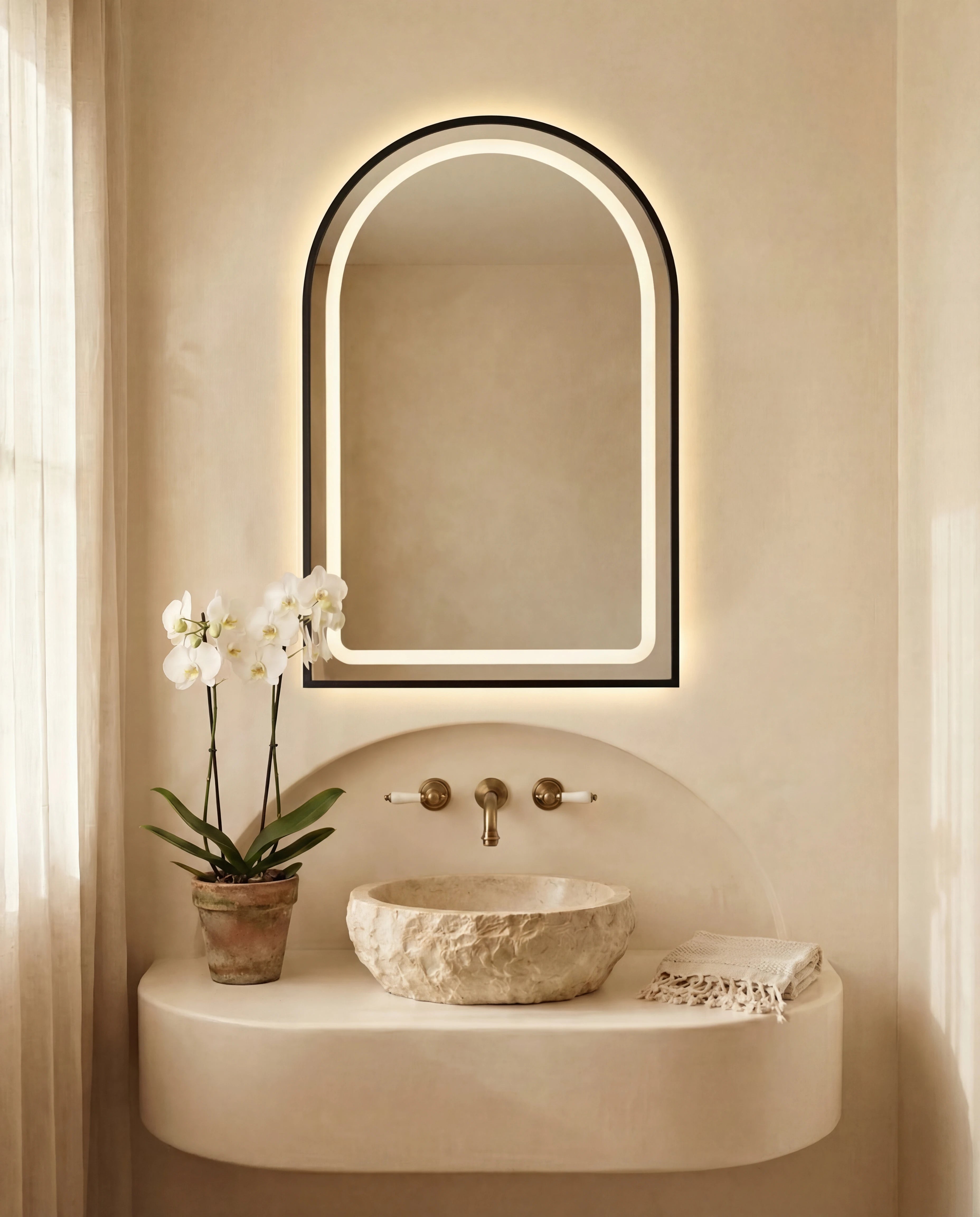 Deluxe Black Framed Arch Vanity Mirror