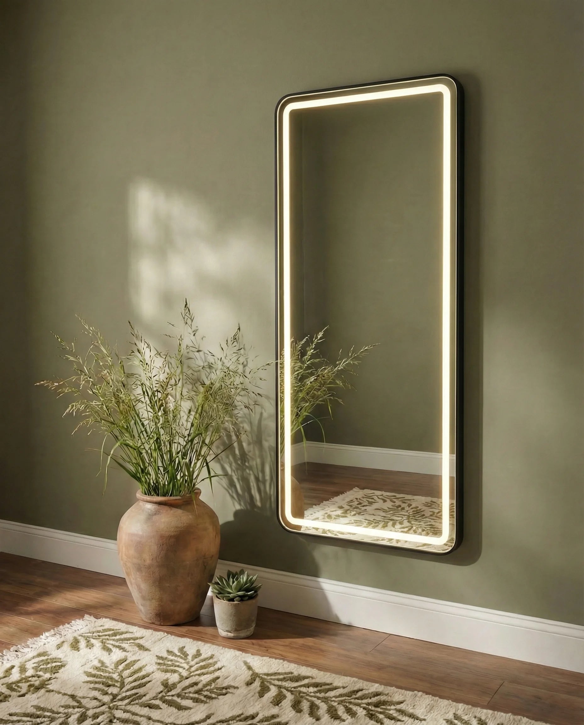 Deluxe LED Black Framed Rectangular Wall Mirror