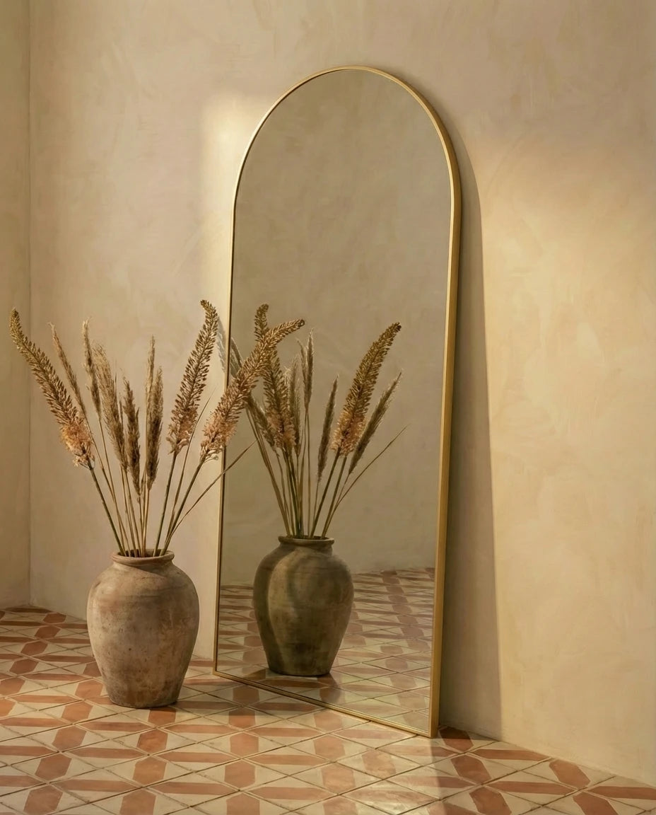 Diana Large Arched Wall Mirror with Golden Frame
