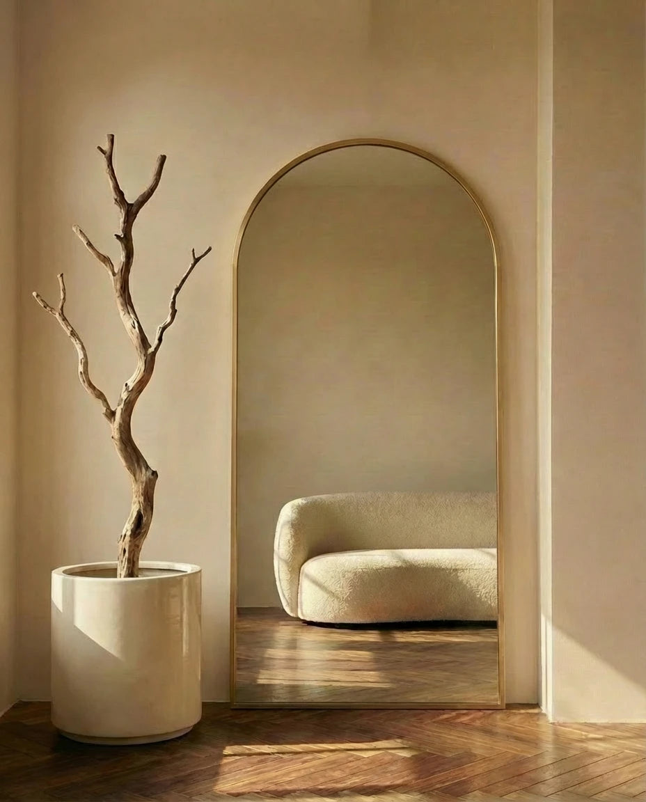 Diana Large Arched Wall Mirror with Golden Frame