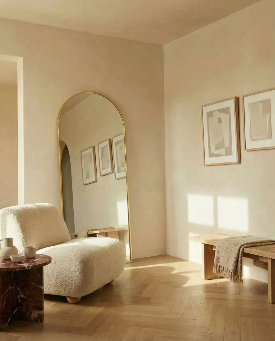 Diana Large Arched Wall Mirror with Golden Frame