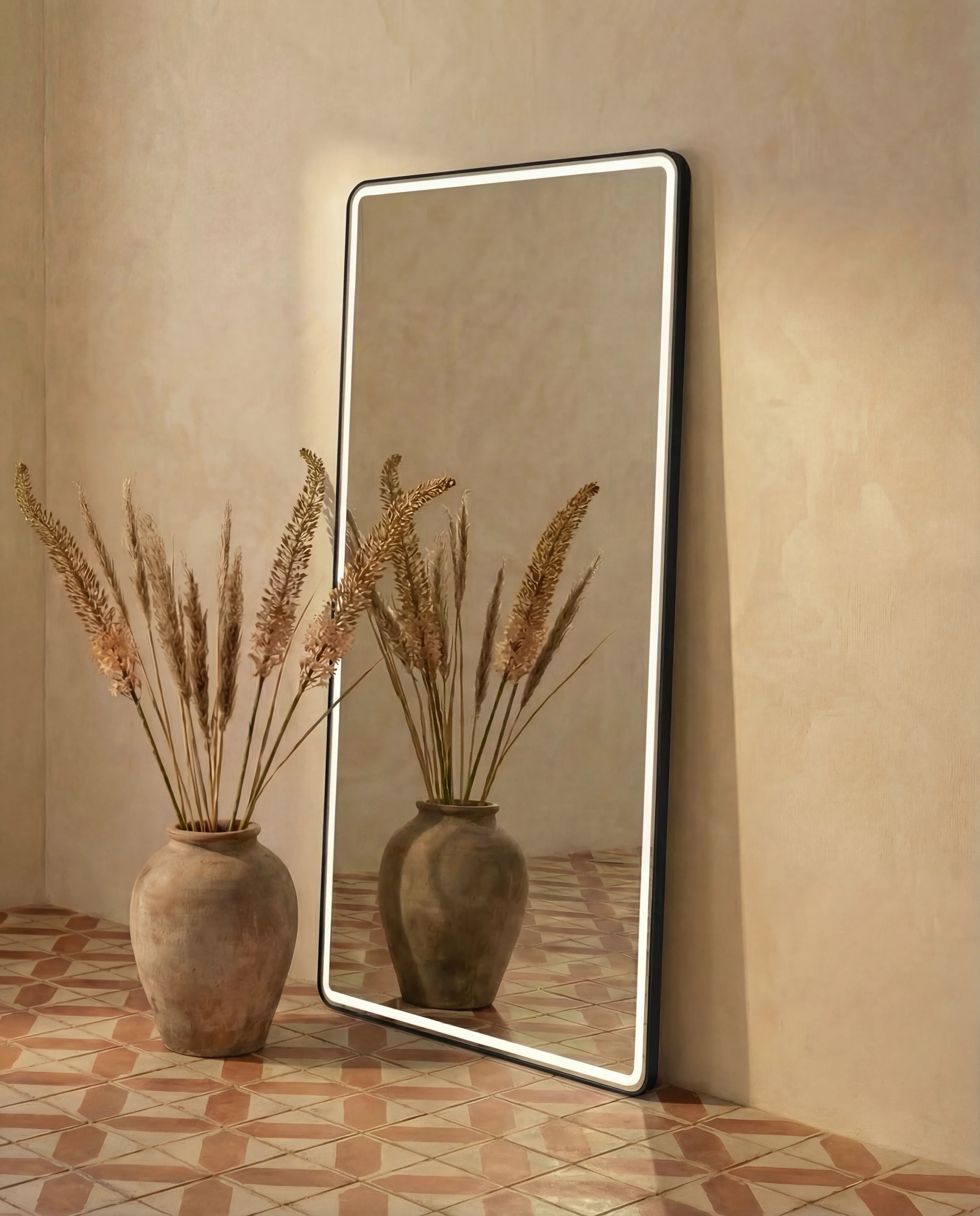 Dominic Black Frame LED Rectangular Floor Mirror