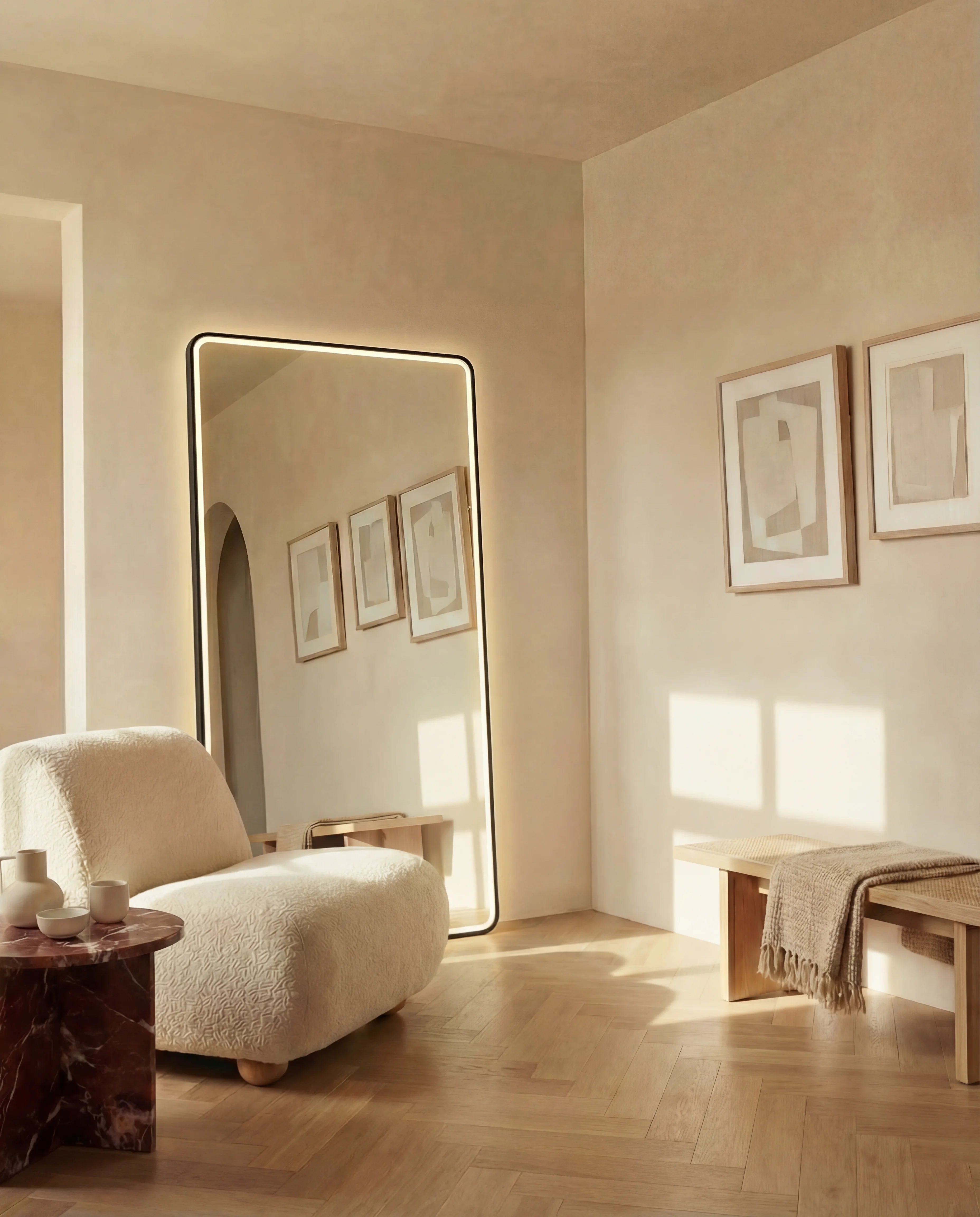 Dominic Black Frame LED Rectangular Floor Mirror