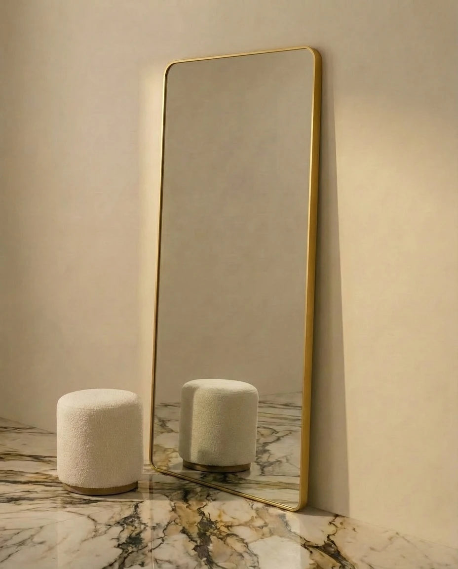 Dominic Rounded Corner Floor Mirror with Golden Frame
