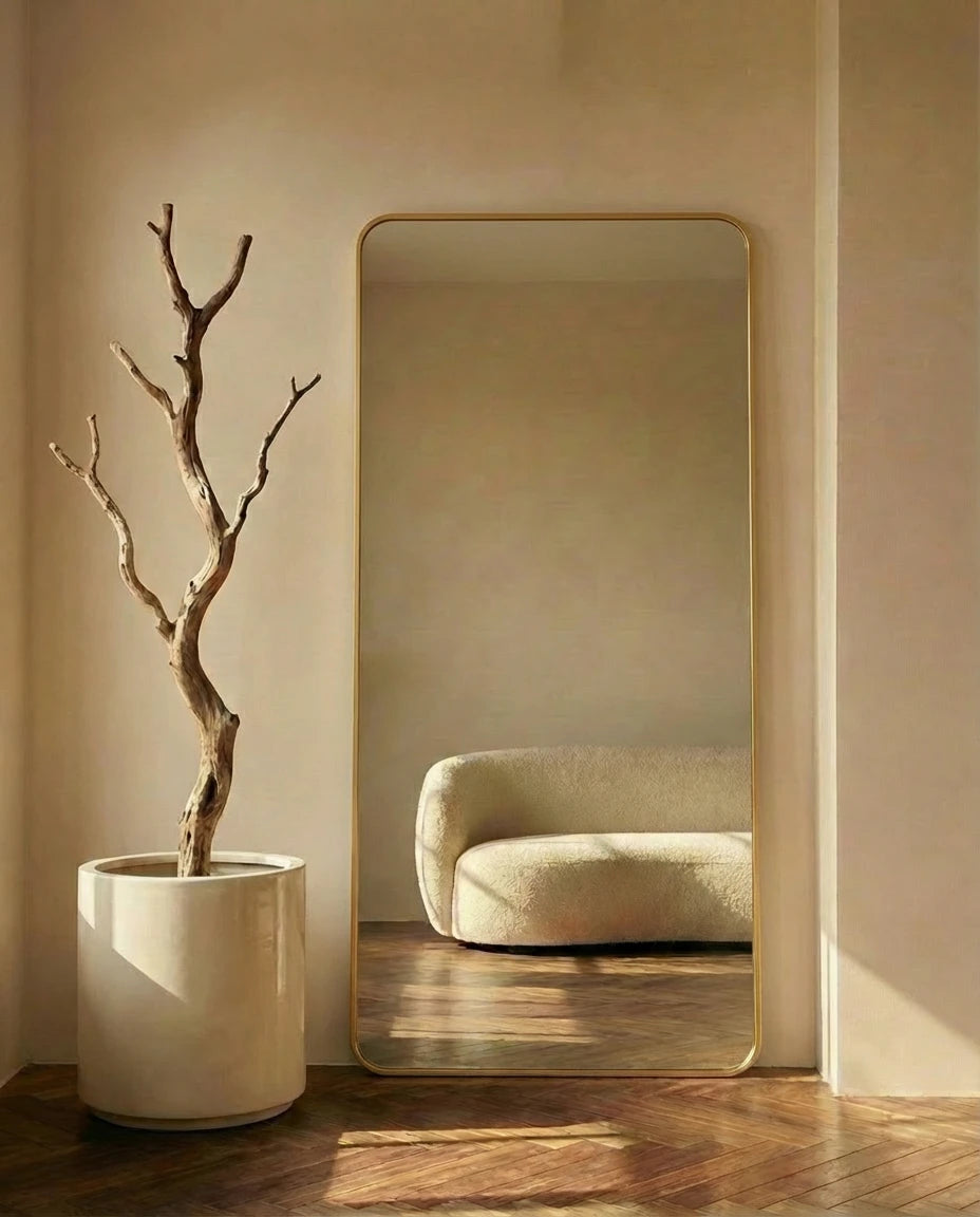 Dominic Rounded Corner Floor Mirror with Golden Frame