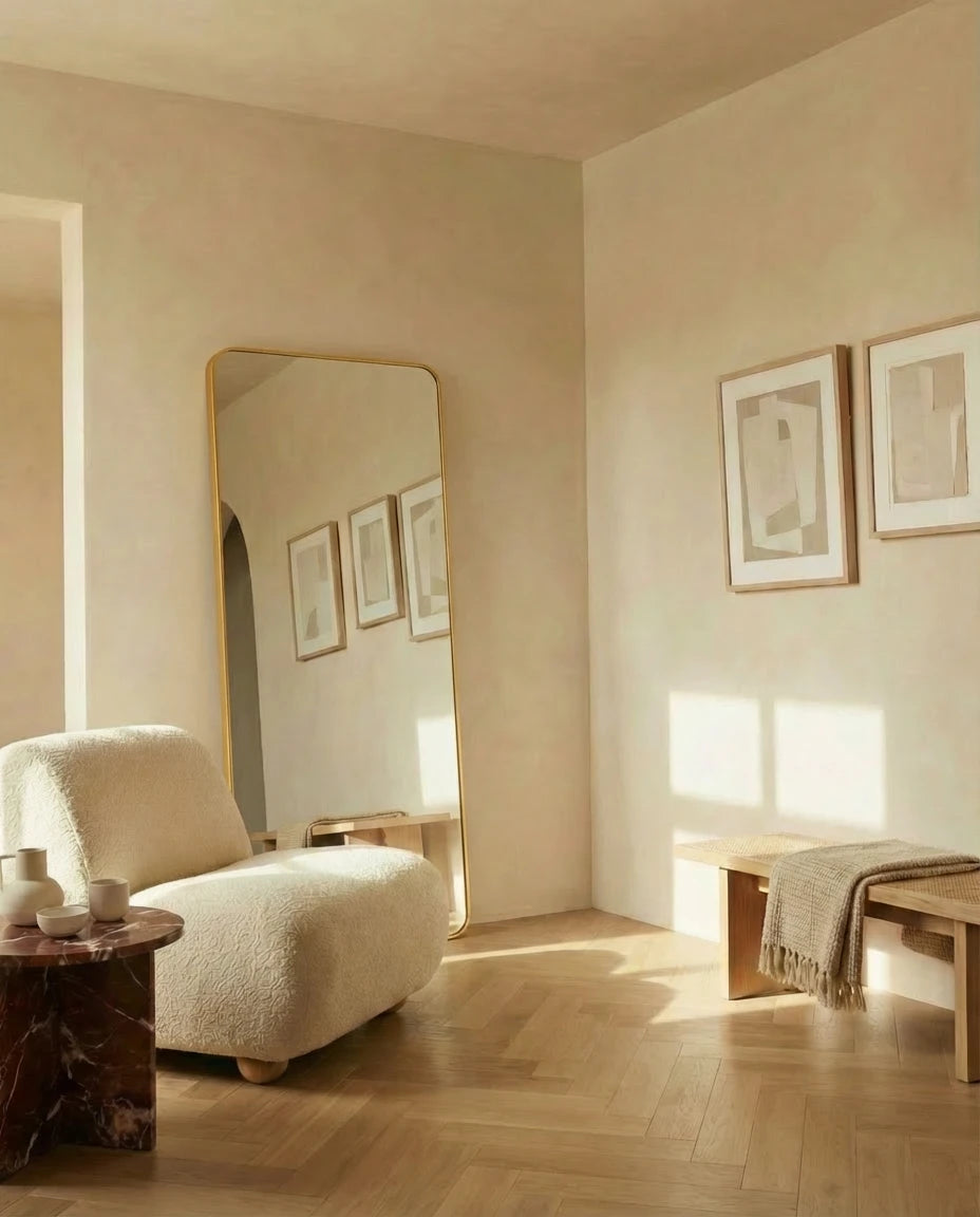 Dominic Rounded Corner Floor Mirror with Golden Frame