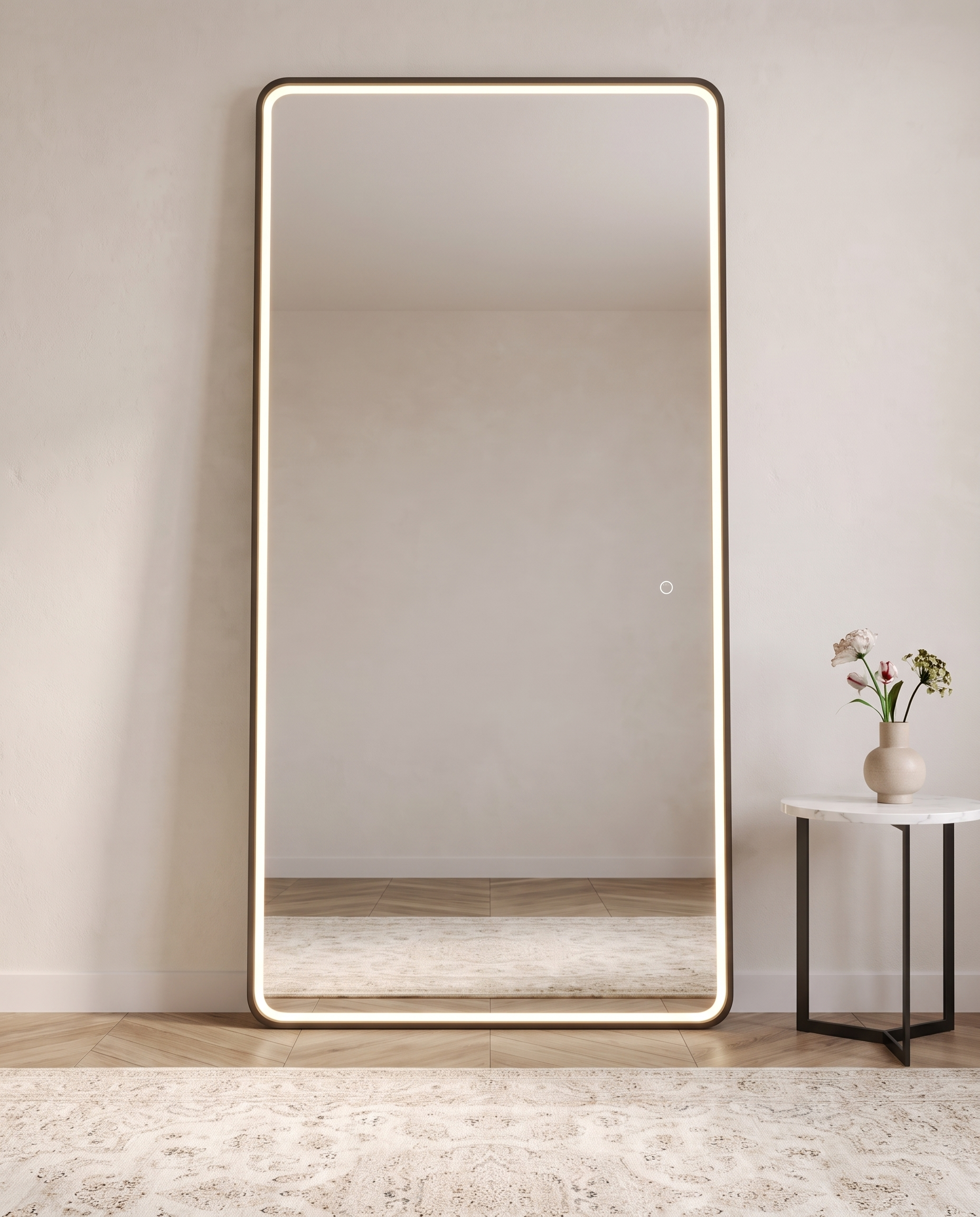 Dominic Black Inner Frame LED Rectangular Floor Mirror