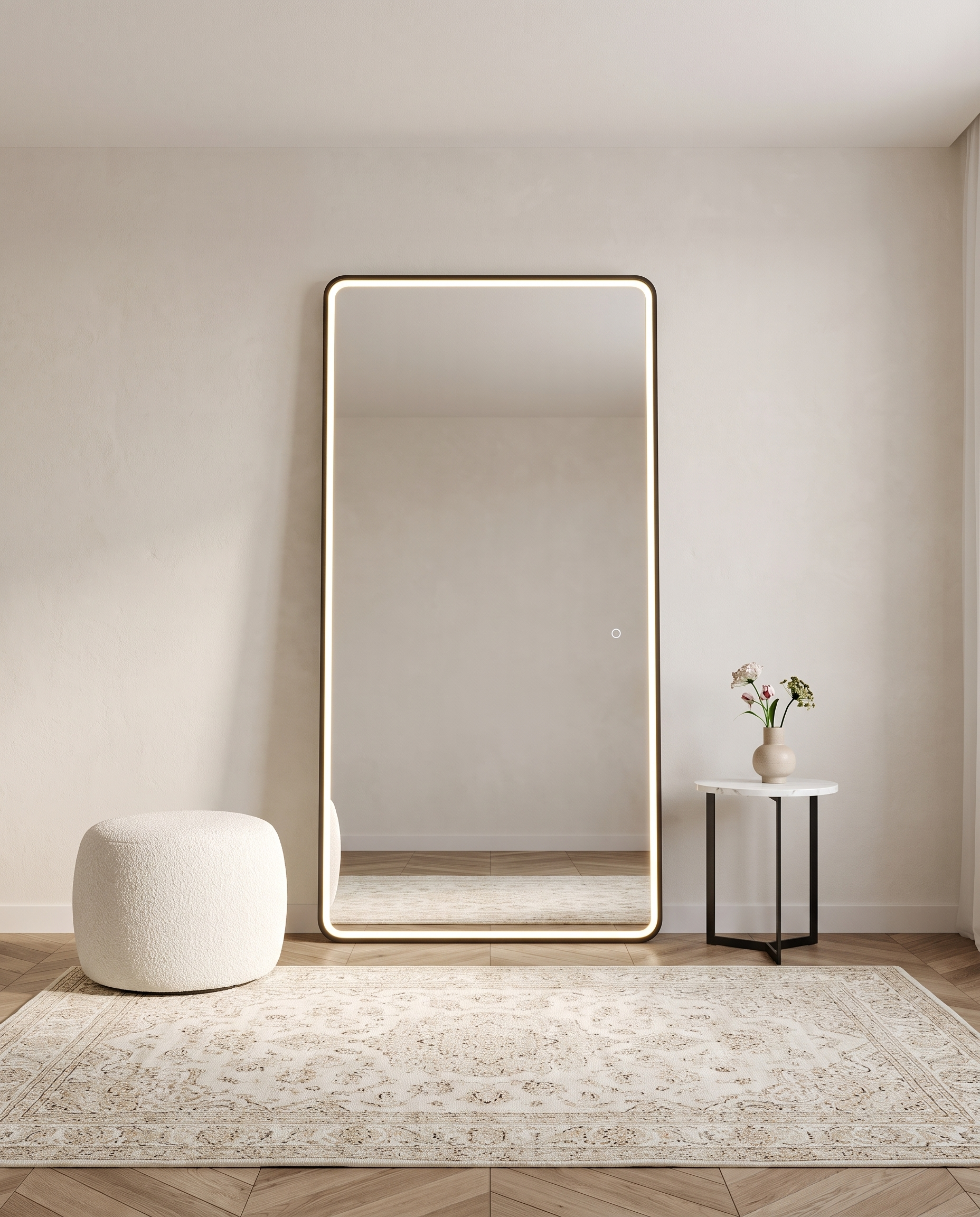 Dominic Black Inner Frame LED Rectangular Floor Mirror