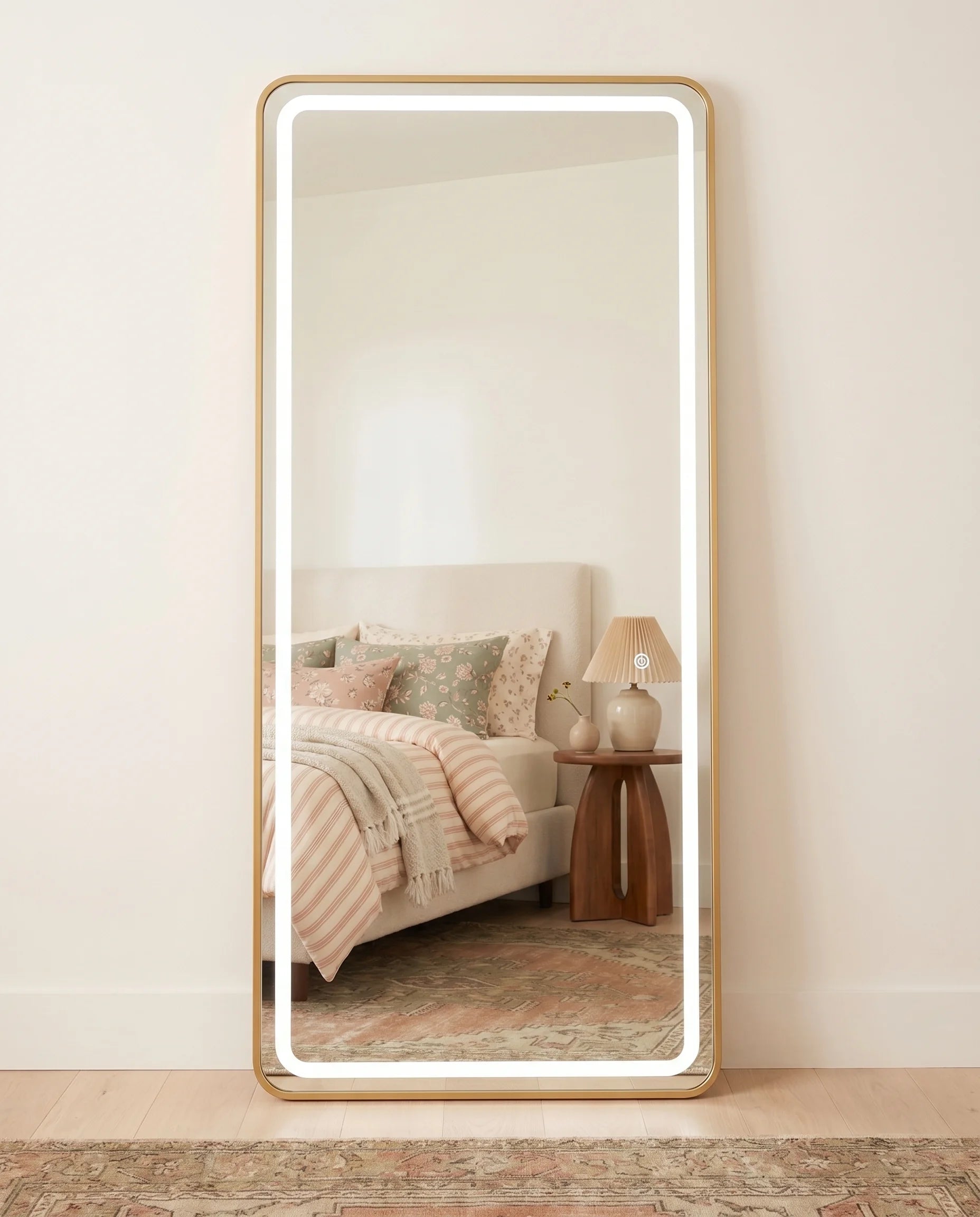 Dominic LED Slim Floor Mirror with Golden Frame
