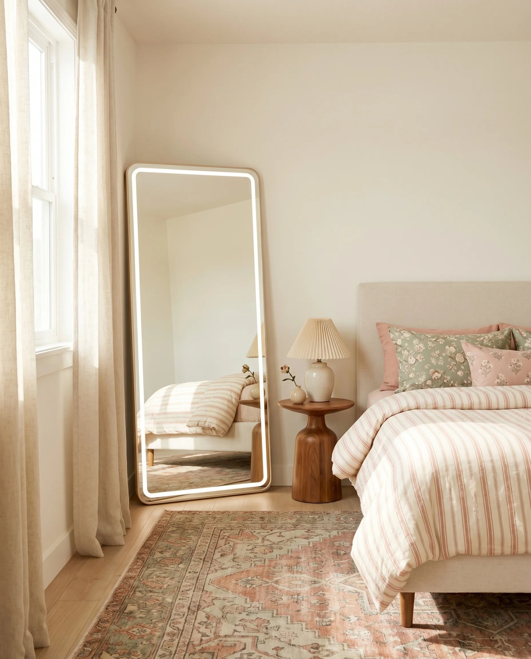 Dominic LED Slim Floor Mirror with Golden Frame