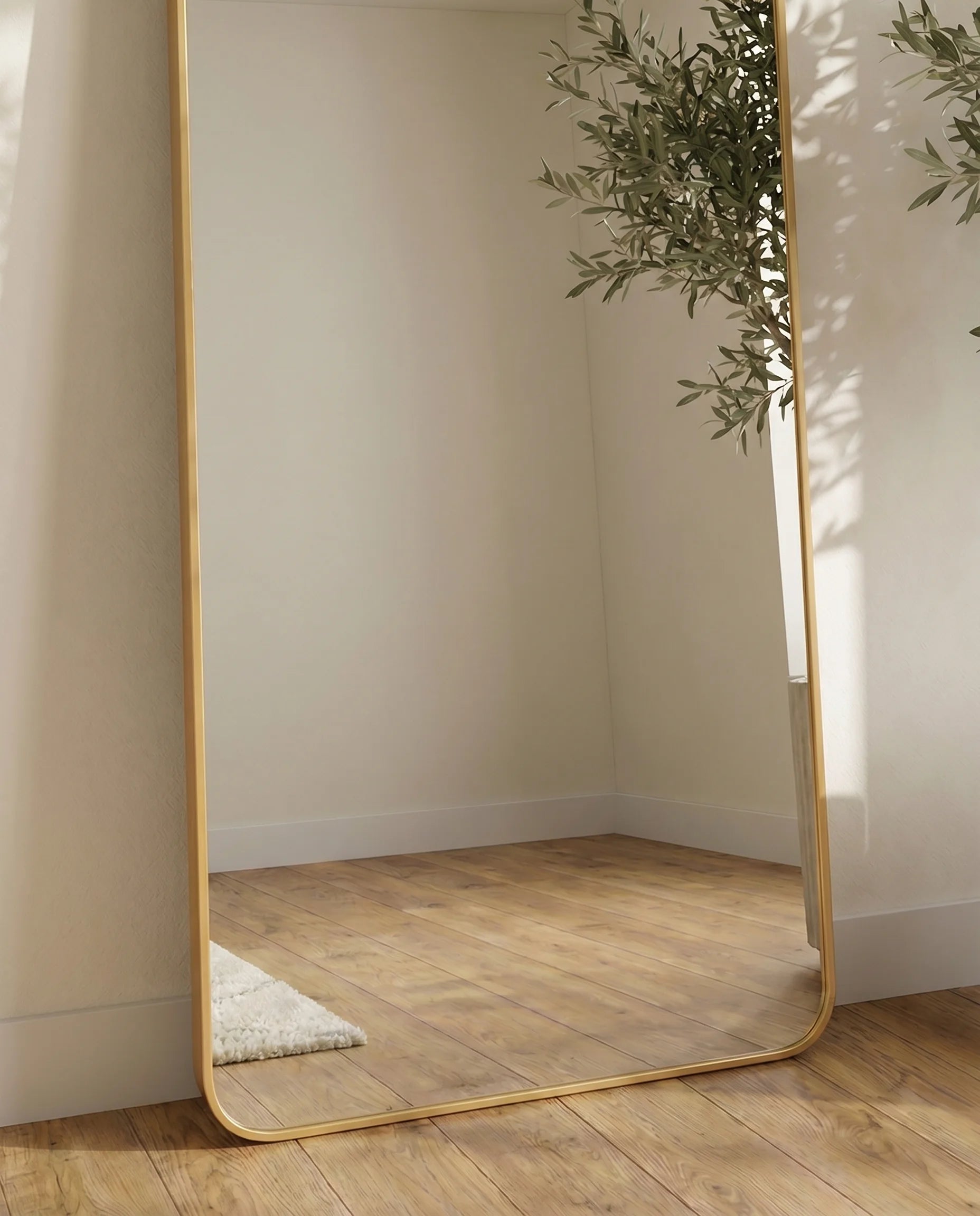 Dominic Rounded Corner Floor Mirror with Golden Frame