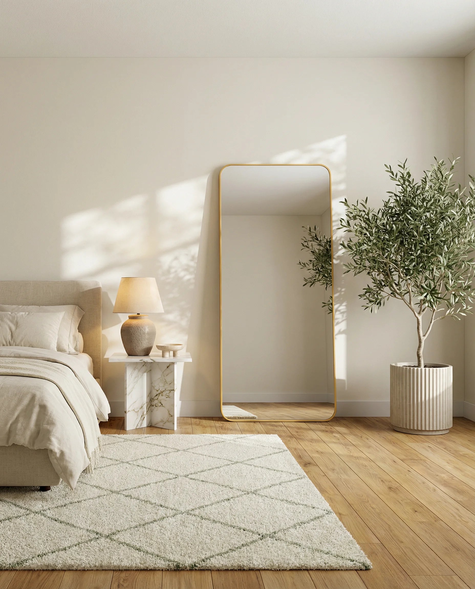 Dominic Rounded Corner Floor Mirror with Golden Frame